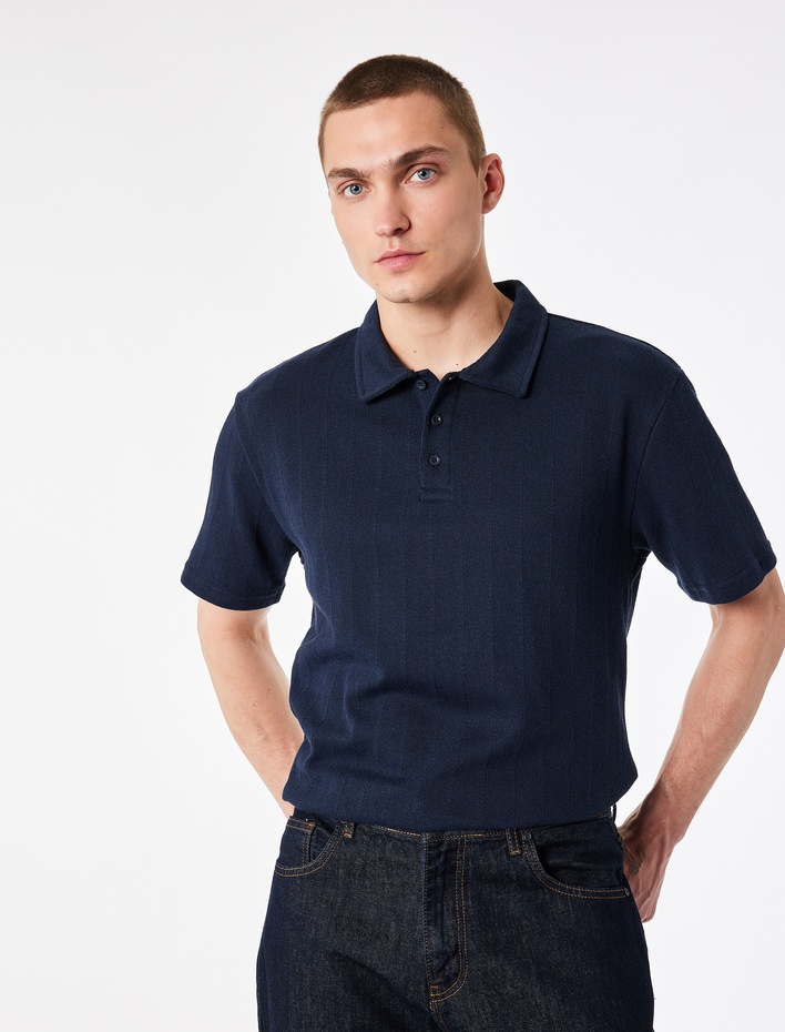  Regular Fit Kısa Kollu Düğmeli Polo Yaka Basic Tişört