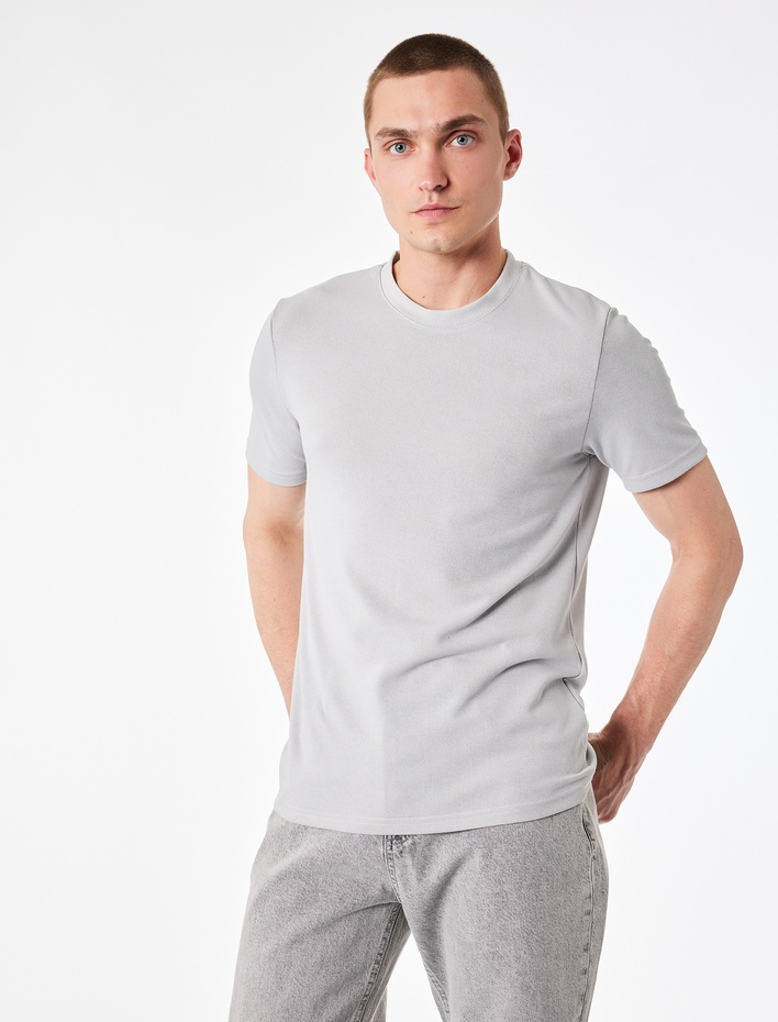  Bisiklet Yaka Viskon Karışımlı Kısa Kollu Basic Slim Fit Tişört