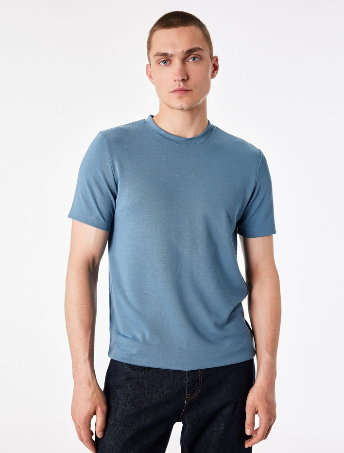  Bisiklet Yaka Viskon Karışımlı Kısa Kollu Basic Slim Fit Tişört