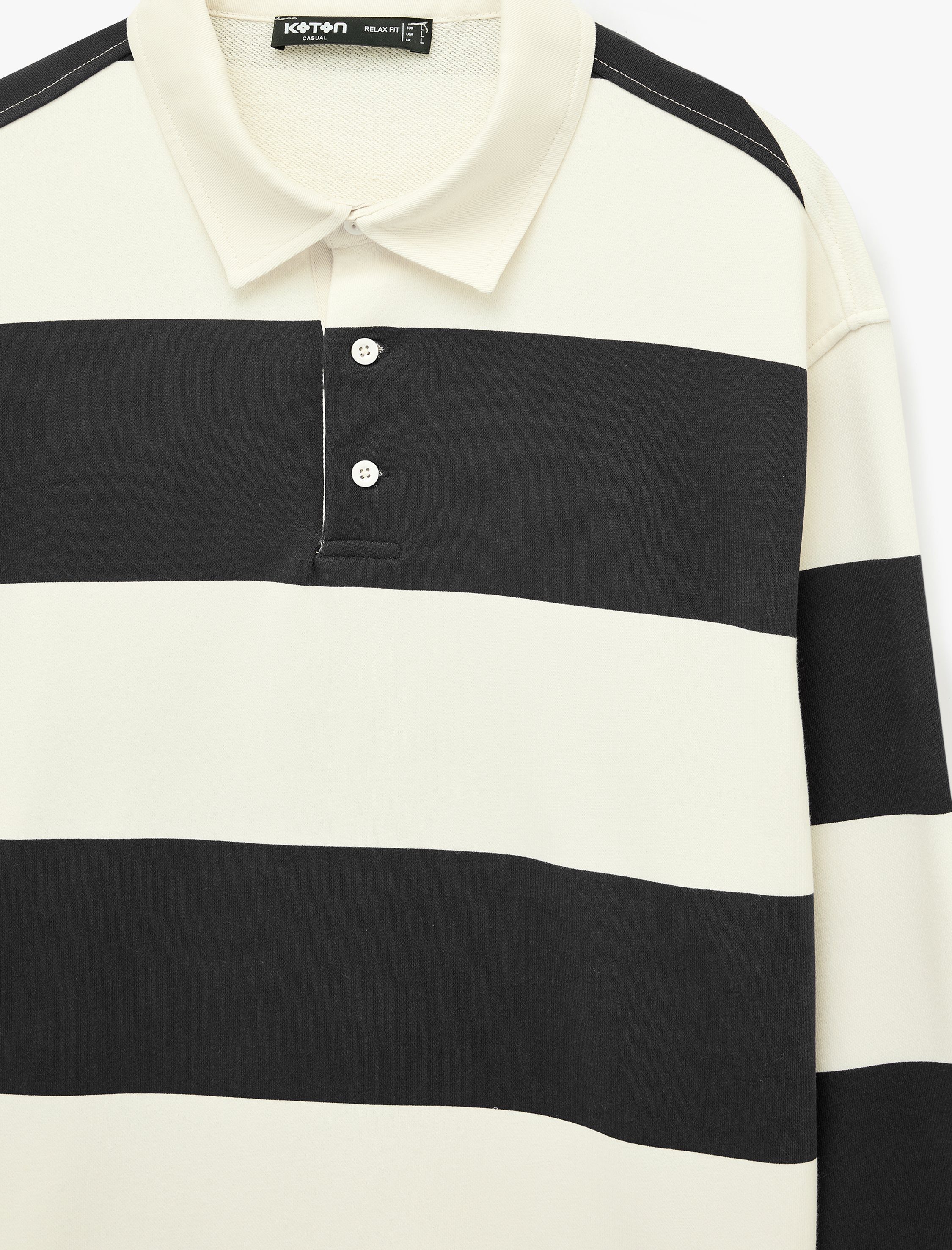   Uzun Kollu Rahat Kalıp Çizgili Düğmeli Polo Yaka Sweatshirt
