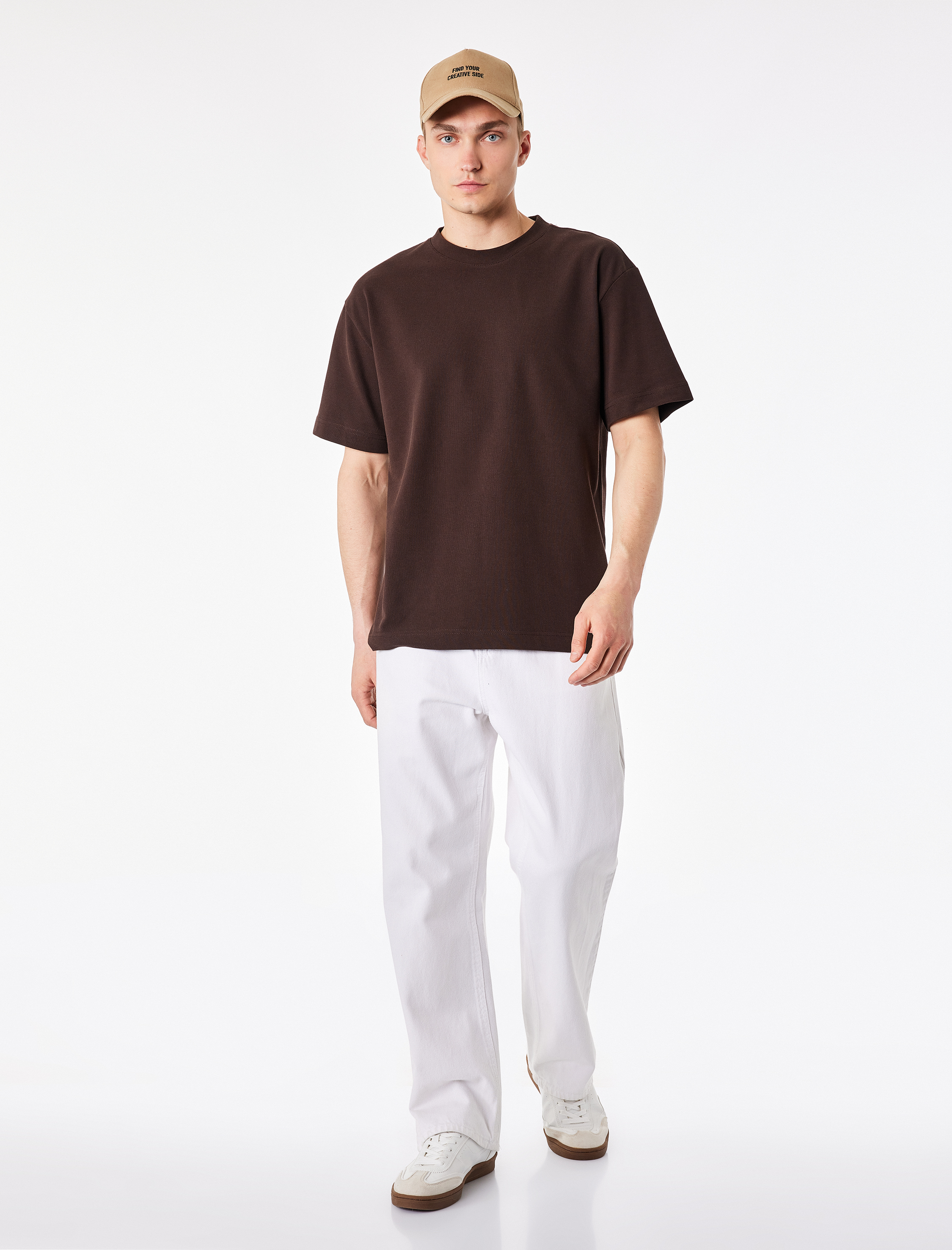   Pamuklu Kısa Kollu Bisiklet Yaka Basic Oversize Tişört