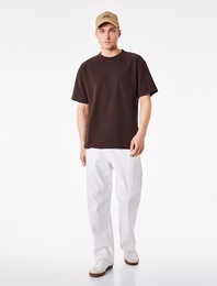 Pamuklu Kısa Kollu Bisiklet Yaka Basic Oversize Tişört