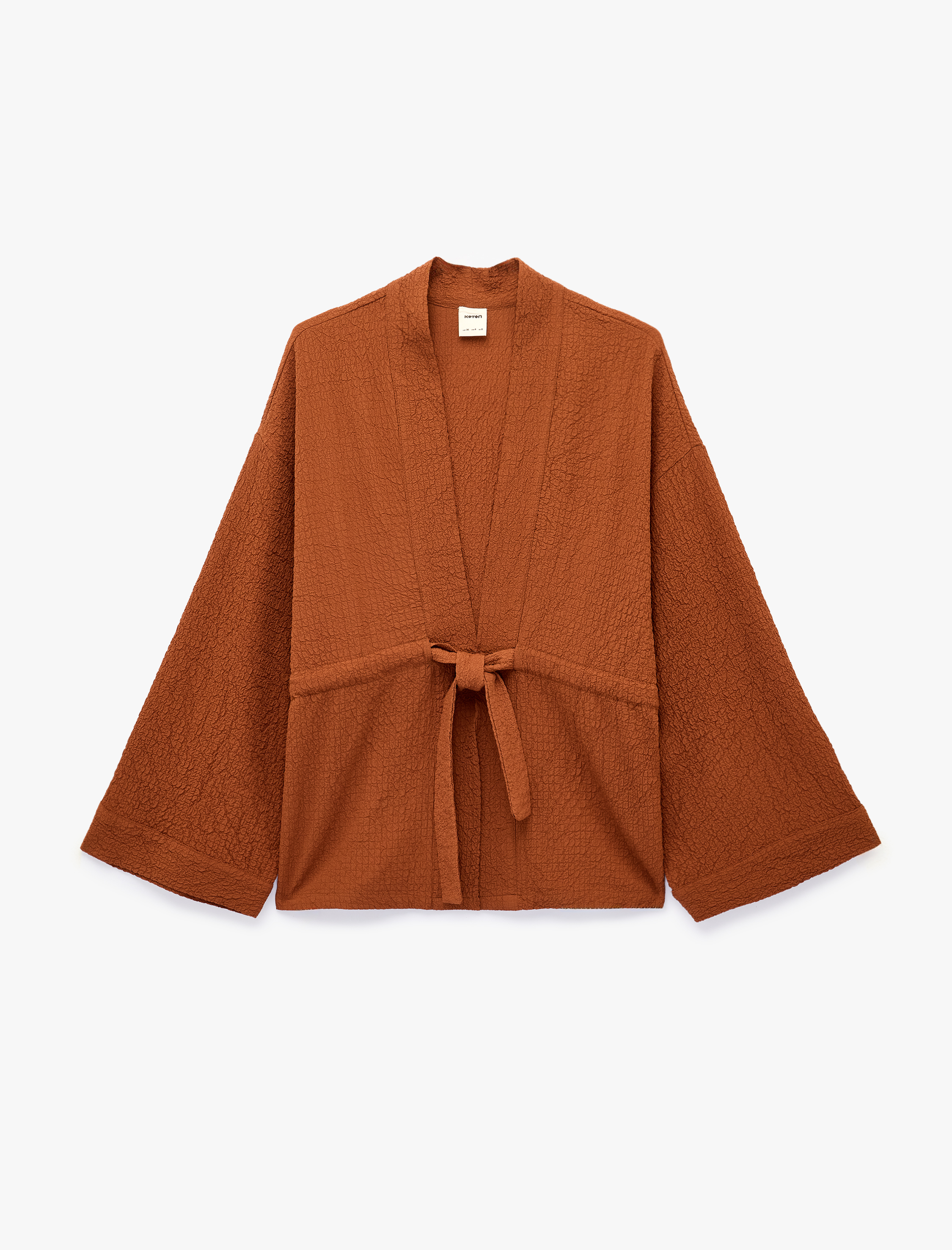   Beli Bağcıklı Uzun Kollu Kruvaze Kimono Ceket
