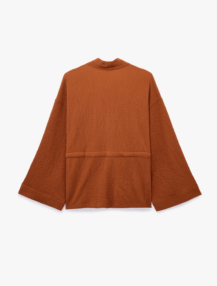  Beli Bağcıklı Uzun Kollu Kruvaze Kimono Ceket