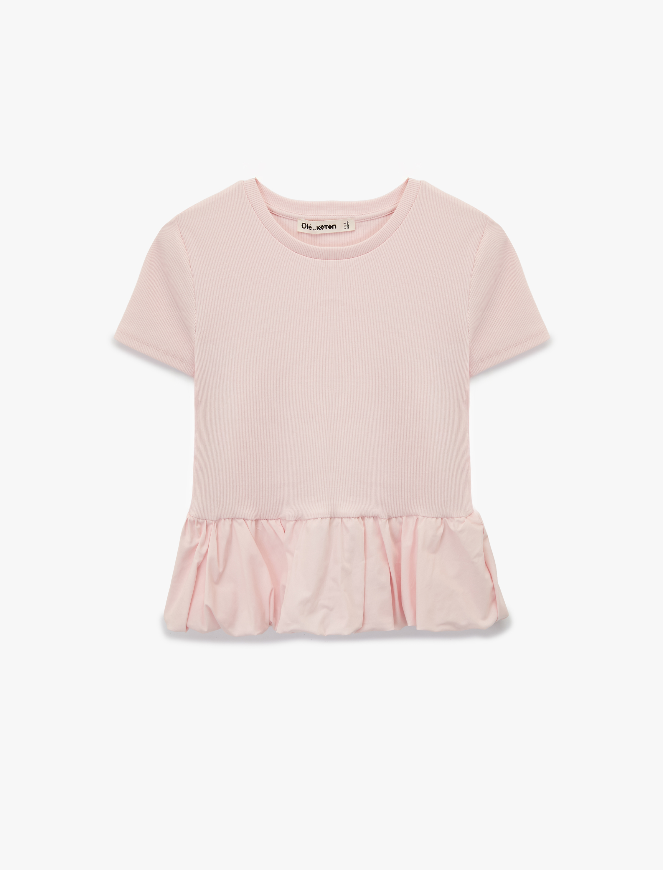   Slim Fit Kısa Kollu Bisiklet Yaka Balon Peplum Tişört