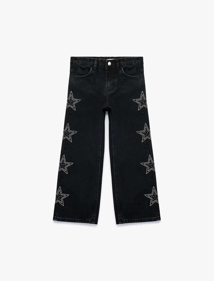 Koton Pamuklu Yıldız Desenli Geniş Paça Denim Pantolon