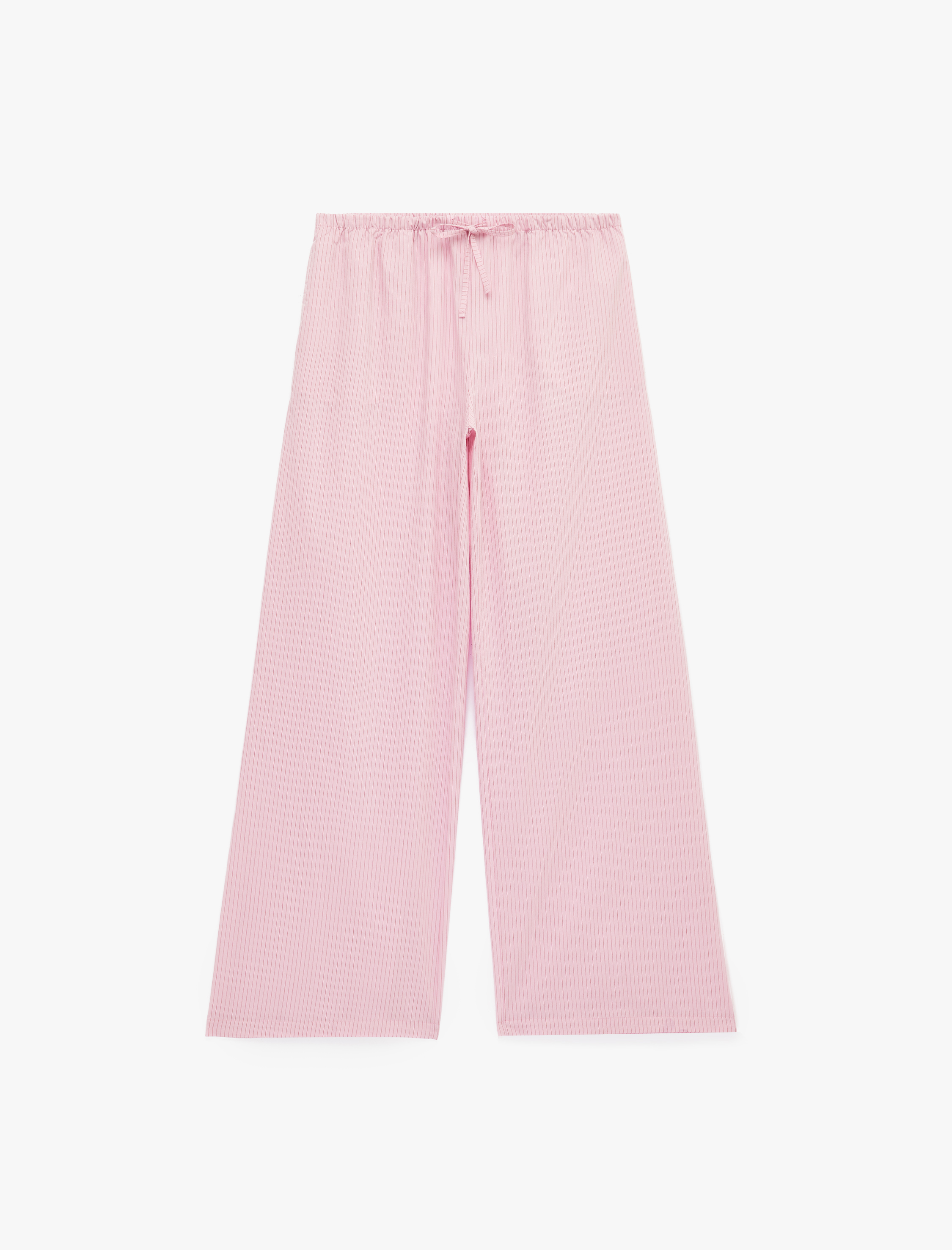   Koton X Sibil Çetinkaya - Pamuklu Beli Bağcıklı Geniş Paça Çizgili Poplin Pantolon