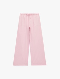 Koton X Sibil Çetinkaya - Pamuklu Beli Bağcıklı Geniş Paça Çizgili Poplin Pantolon