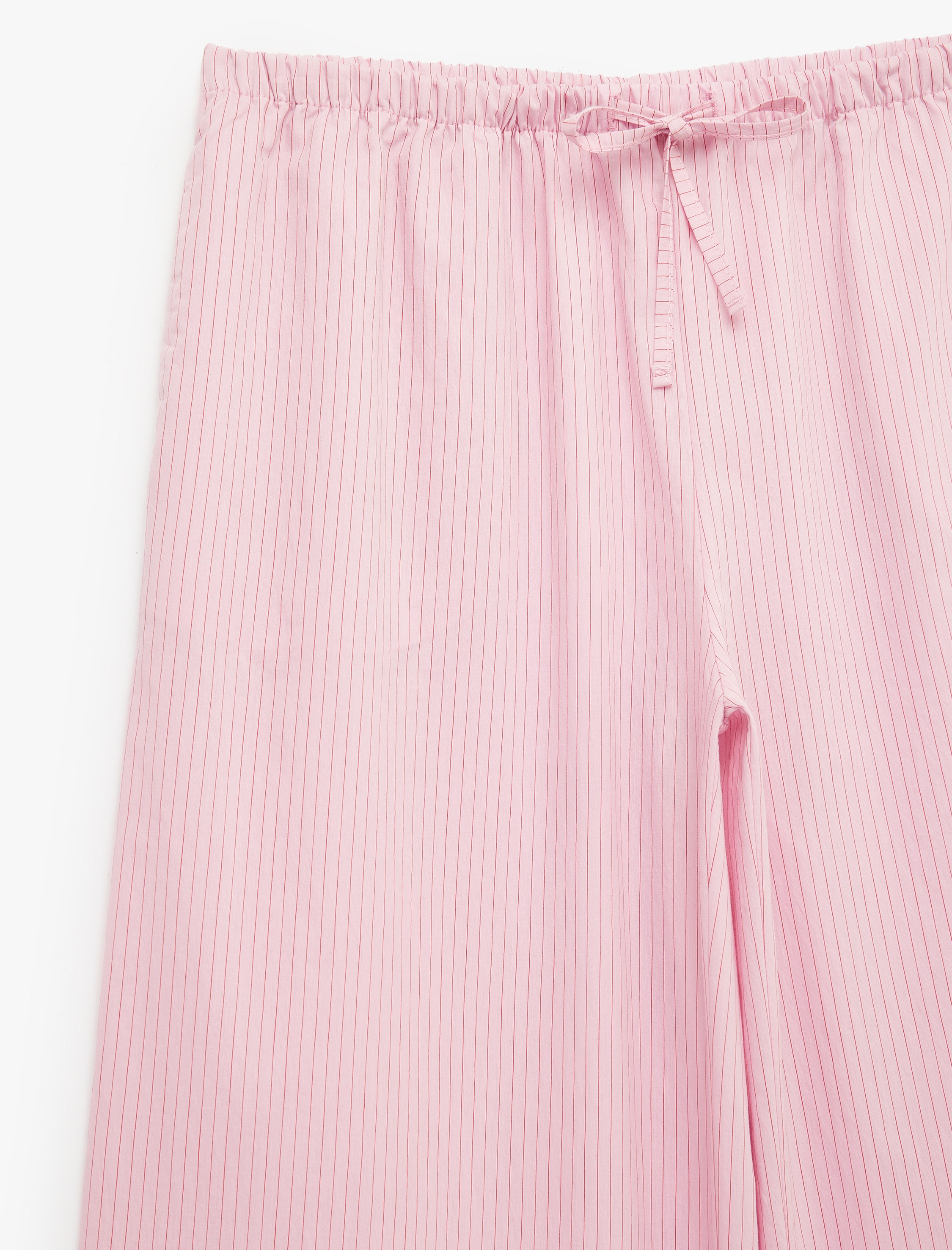   Koton X Sibil Çetinkaya - Pamuklu Beli Bağcıklı Geniş Paça Çizgili Poplin Pantolon