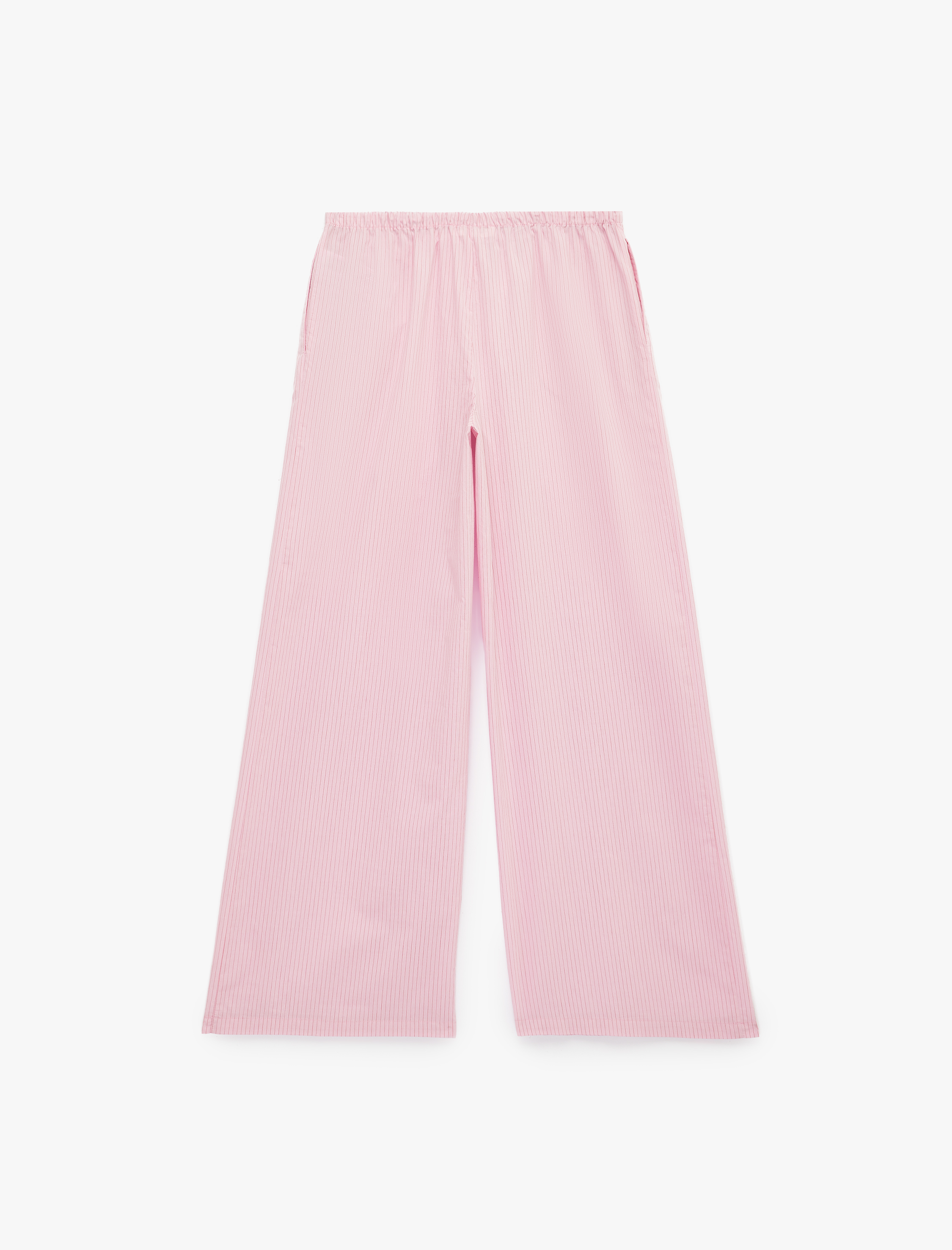   Koton X Sibil Çetinkaya - Pamuklu Beli Bağcıklı Geniş Paça Çizgili Poplin Pantolon
