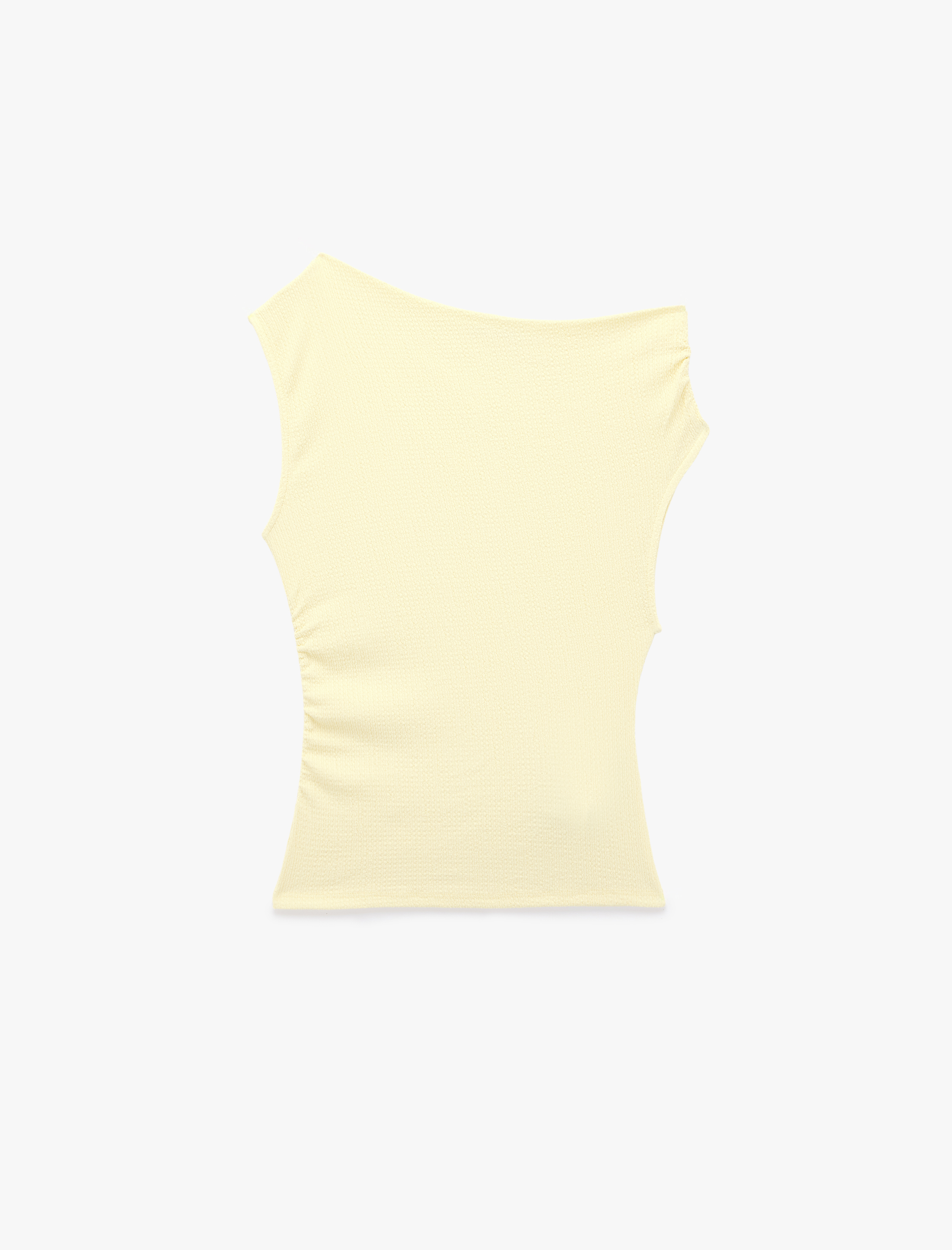   Slim Fit Asimetrik Yaka Kolsuz Drapeli Bluz
