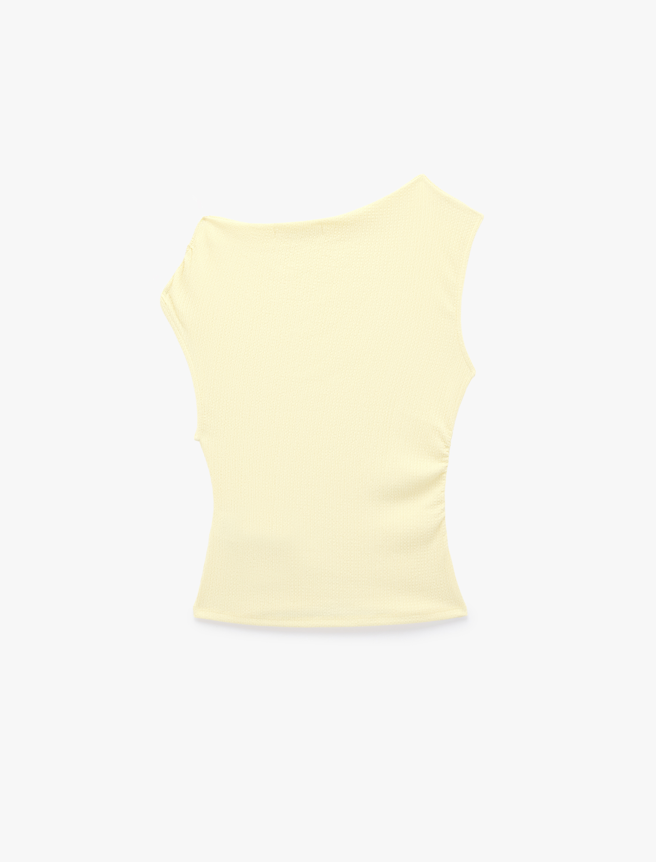   Slim Fit Asimetrik Yaka Kolsuz Drapeli Bluz