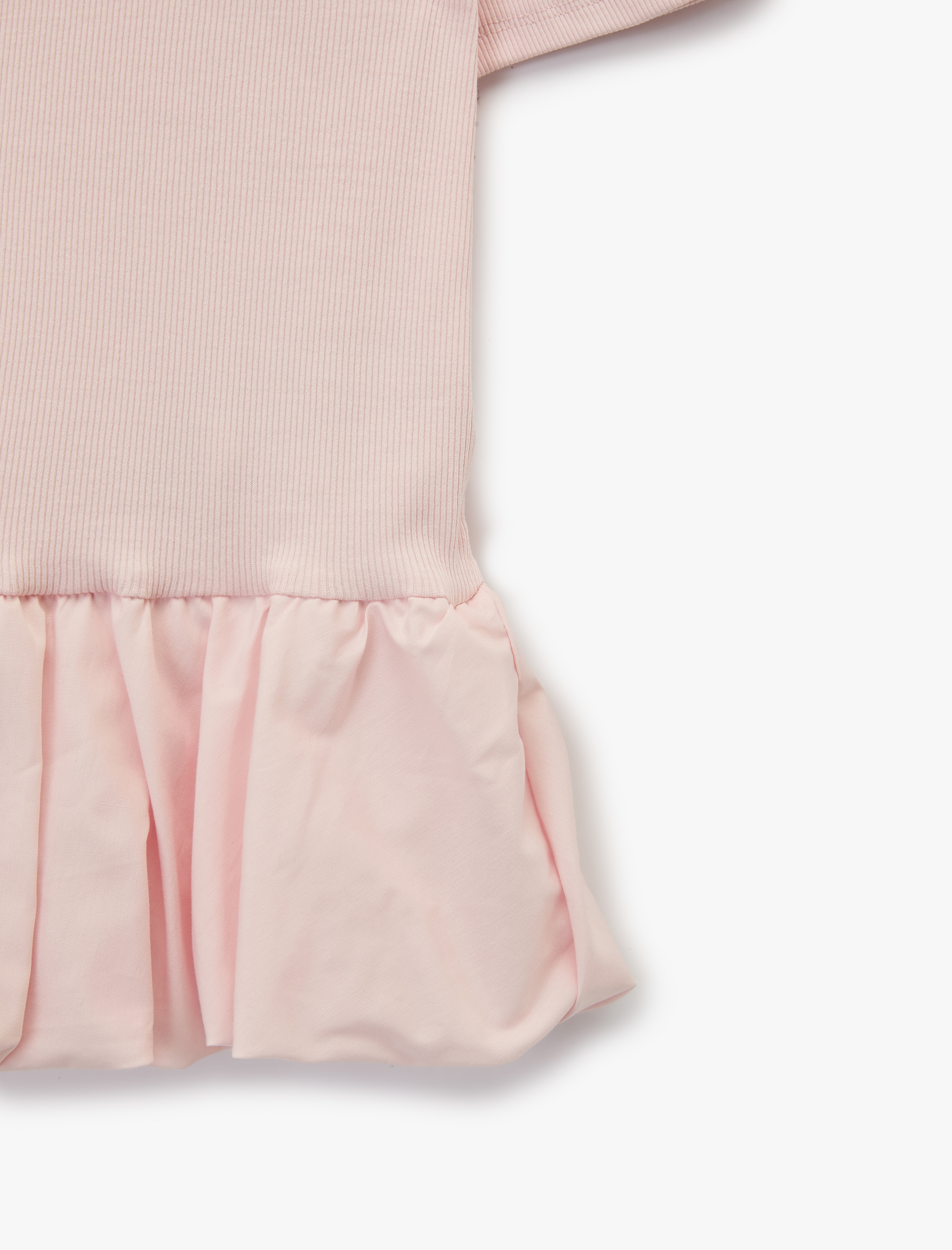   Slim Fit Kısa Kollu Bisiklet Yaka Balon Peplum Tişört