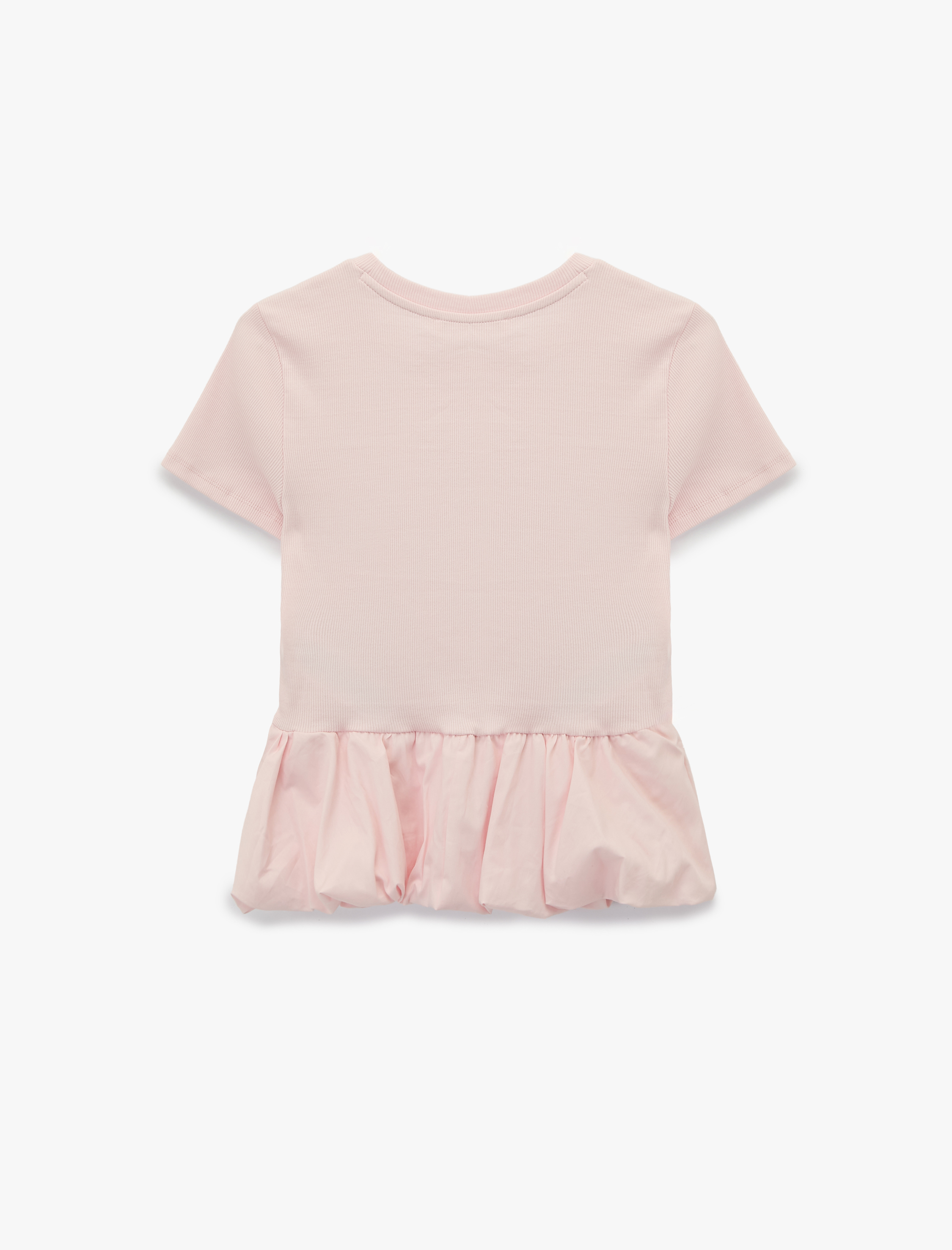   Slim Fit Kısa Kollu Bisiklet Yaka Balon Peplum Tişört