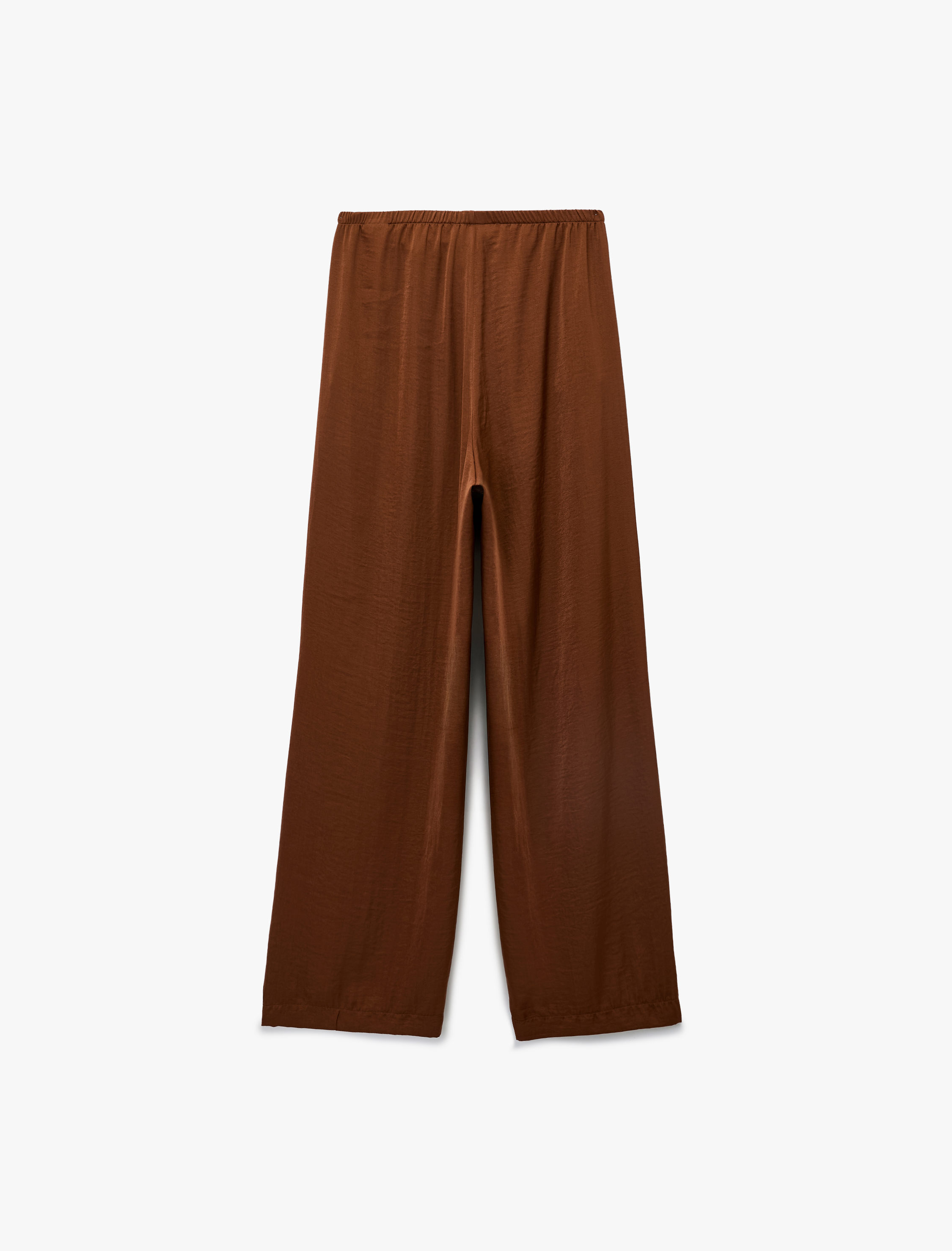   Aerobin Kumaş Straight Fit Cepli Düz Geniş Paça Saten Pantolon