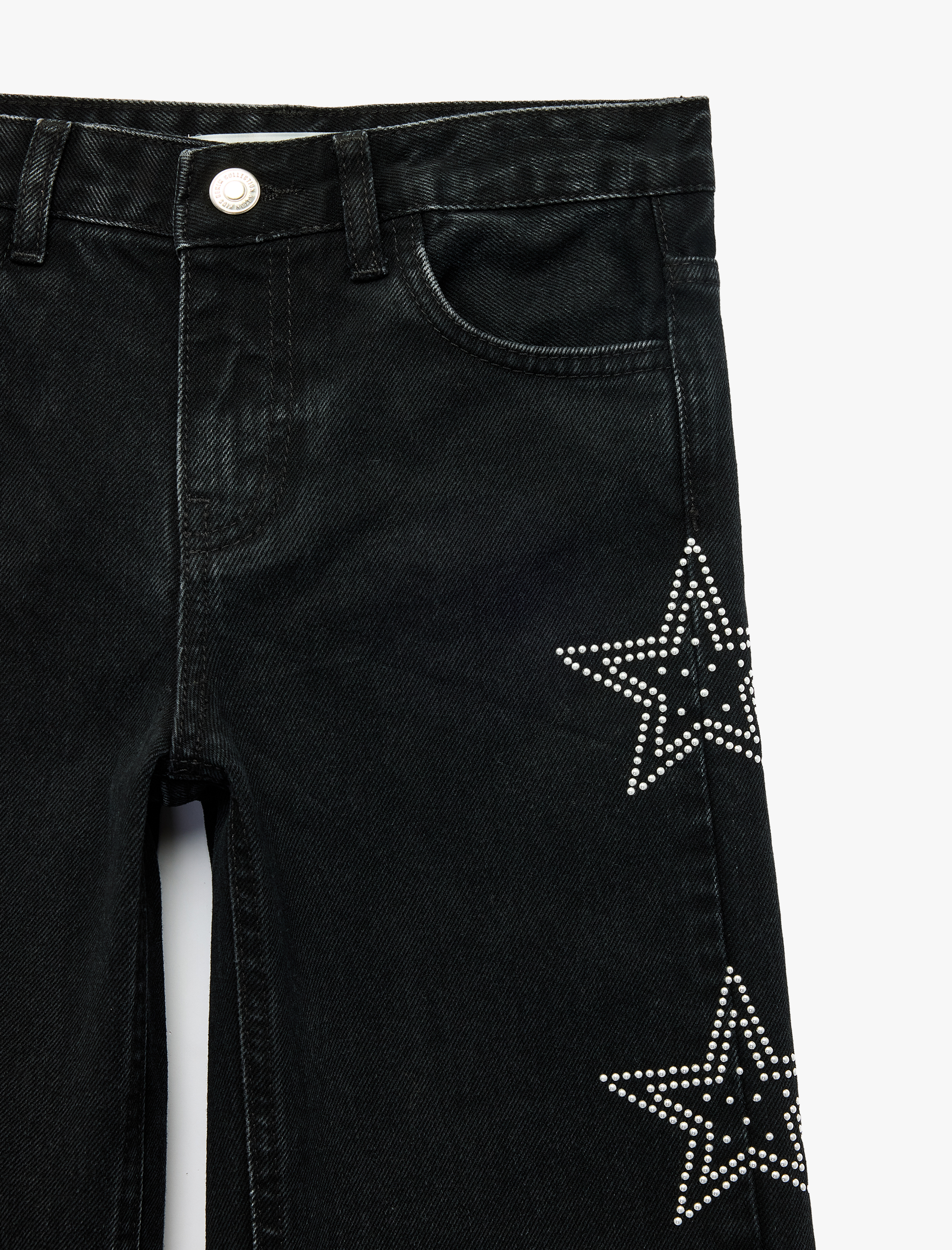 Kız Çocuk Pamuklu Yıldız Desenli Geniş Paça Denim Pantolon