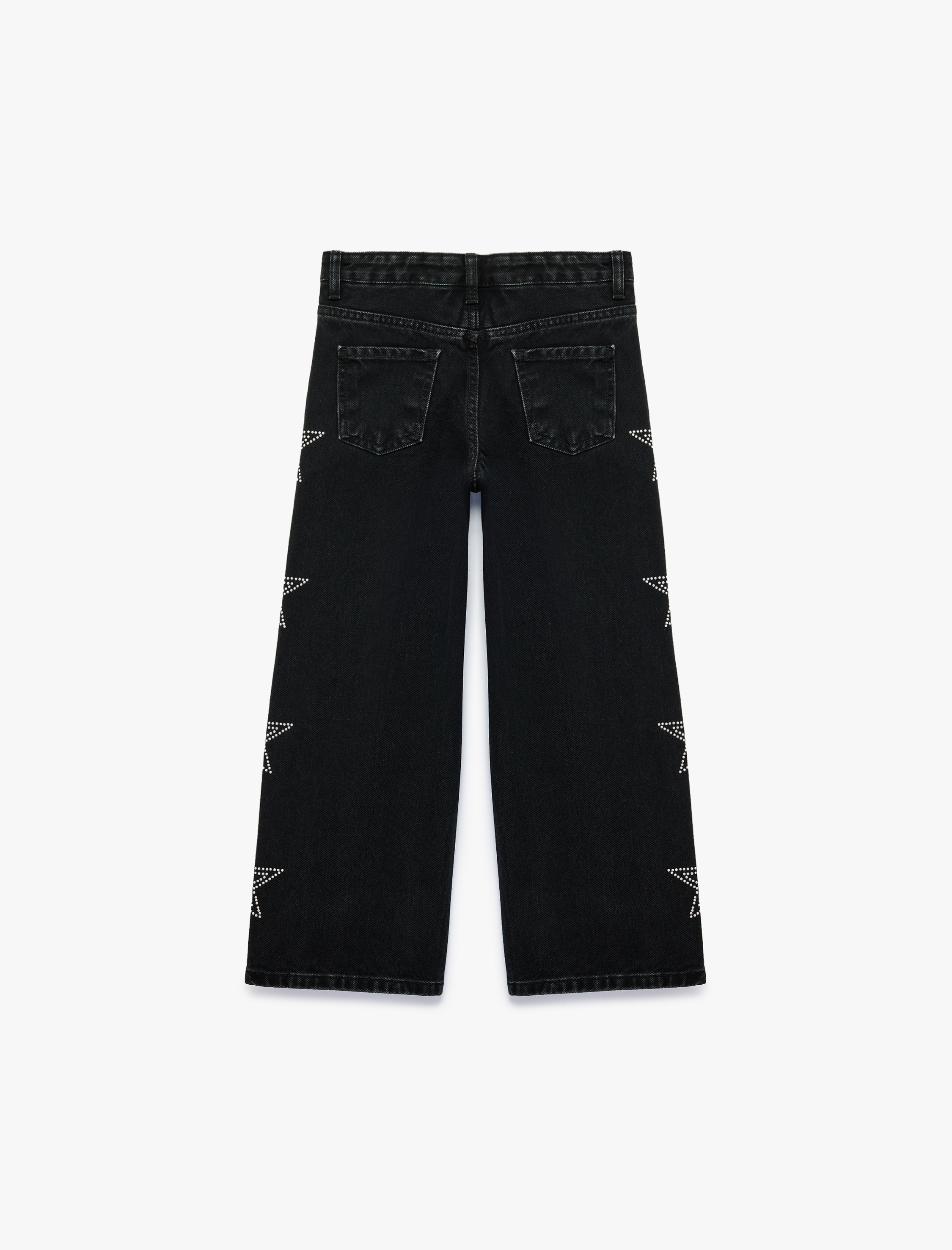  Kız Çocuk Pamuklu Yıldız Desenli Geniş Paça Denim Pantolon