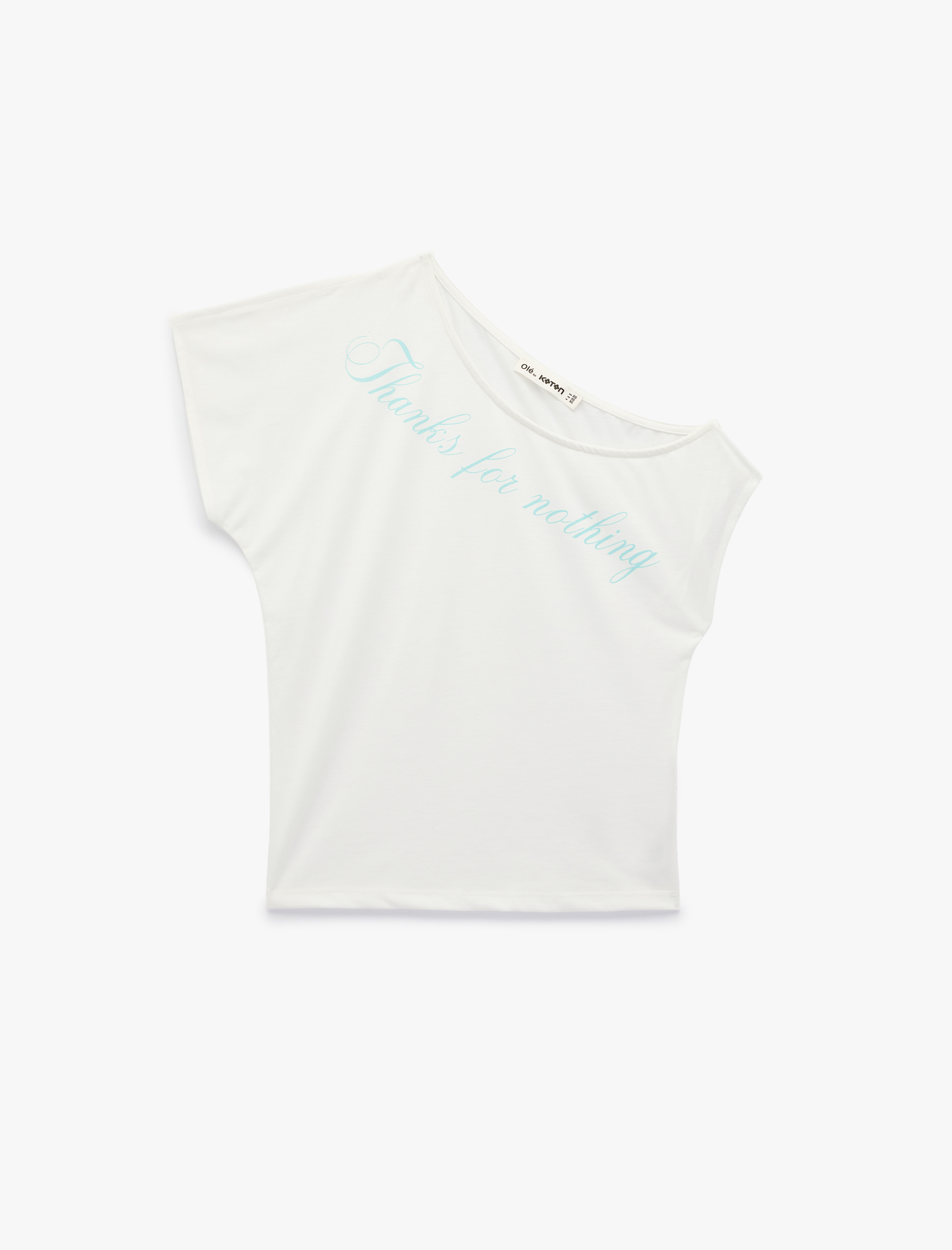   Viskon Karışımlı Slim Fit Kısa Kollu Omzu Açık Baskılı Tişört