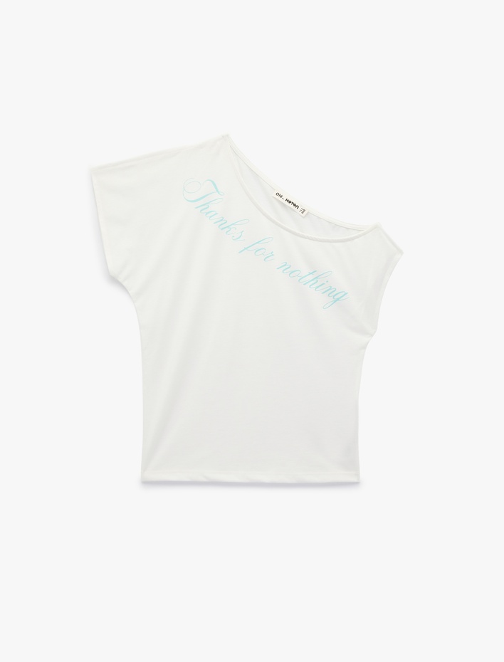  Viskon Karışımlı Slim Fit Kısa Kollu Omzu Açık Baskılı Tişört