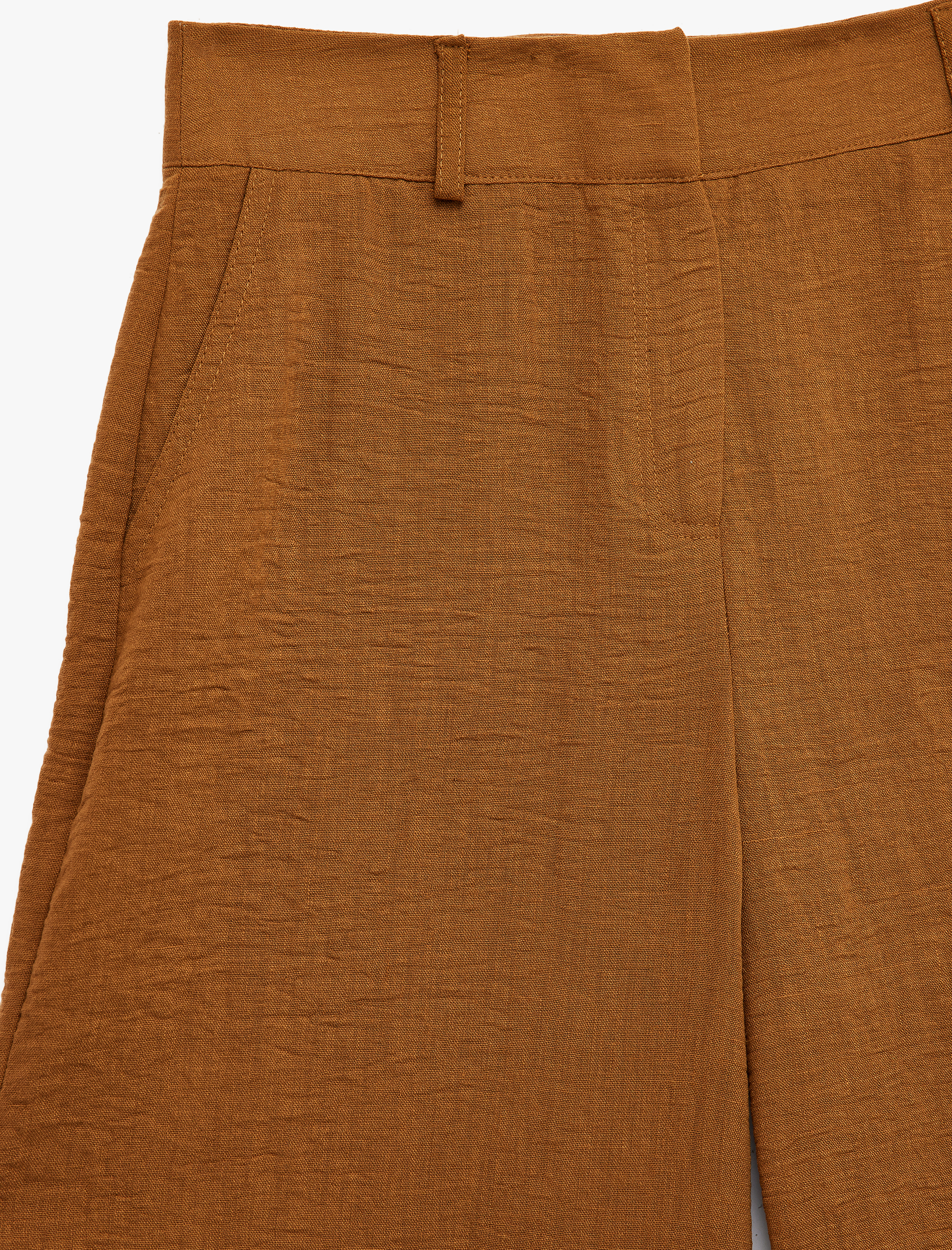   Keten Görünümlü Cepli  Barrel Fit Pantolon