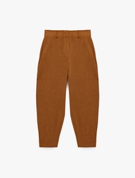 Keten Görünümlü Cepli  Barrel Fit Pantolon