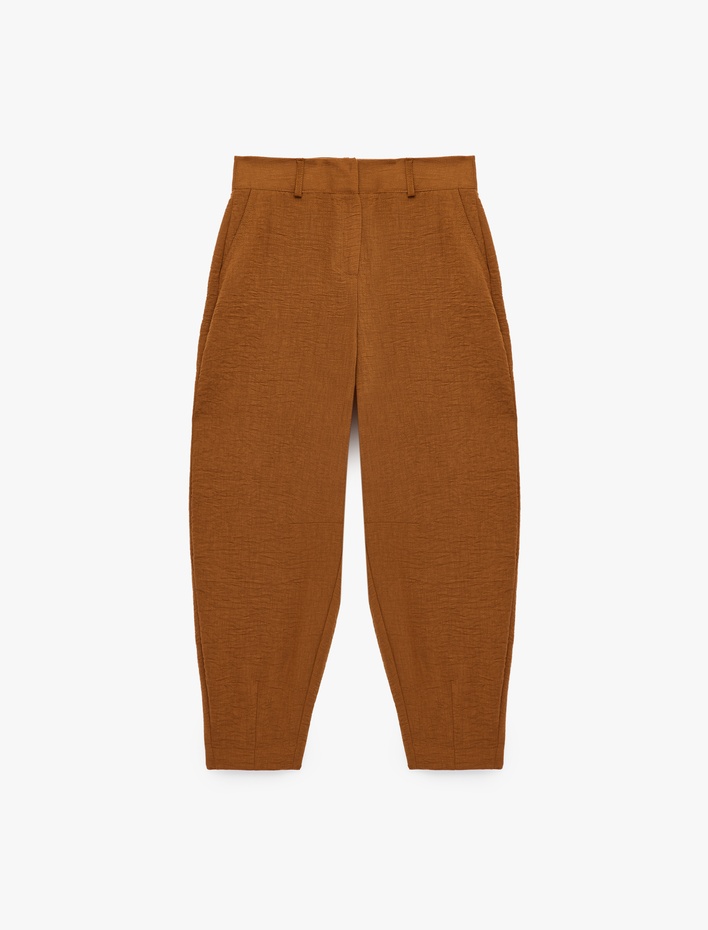  Keten Görünümlü Cepli  Barrel Fit Pantolon