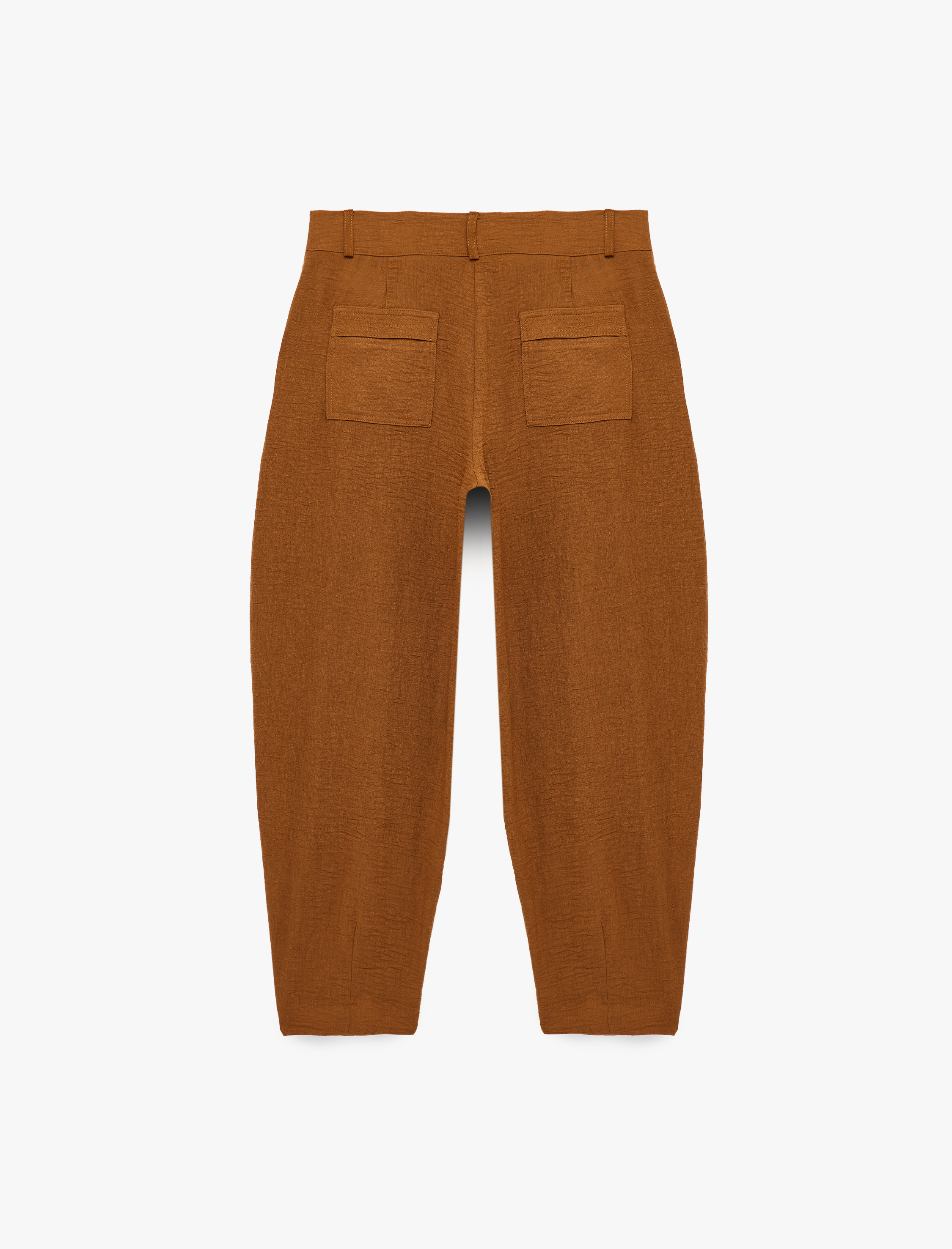   Keten Görünümlü Cepli  Barrel Fit Pantolon