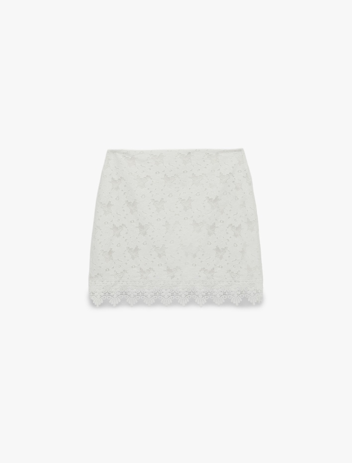  Koton X Melis Ağazat - Slim Fit Mikro Mini Dantel Etek