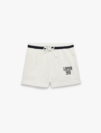 Regular Fit Cepli Beli Bağcıklı Biyeli Baskılı Pamuklu Mini Şort