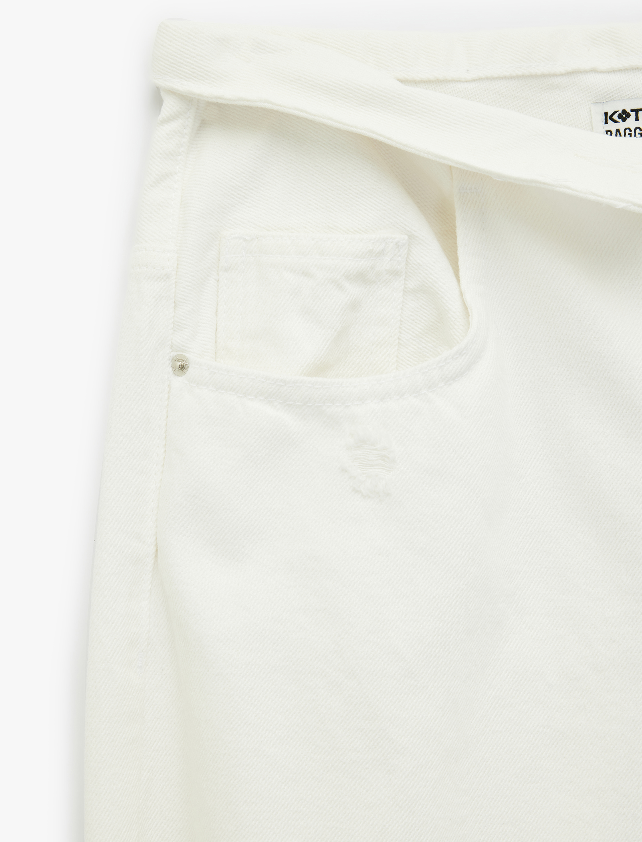   Beli Katlama Detaylı Pamuklu Bol Kalıp Yıpratılmış Baggy Denim Pantolon - Baggy Jeans