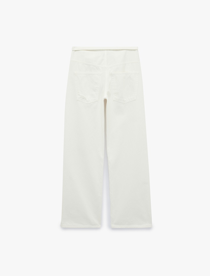  Beli Katlama Detaylı Pamuklu Bol Kalıp Yıpratılmış Baggy Denim Pantolon - Baggy Jeans