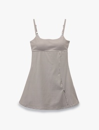 Slim Fit İp Askılı Pencere Detaylı Mini Spor Elbise