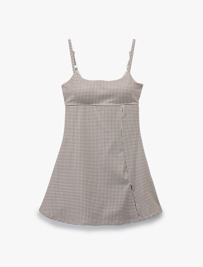  Slim Fit İp Askılı Pencere Detaylı Mini Spor Elbise