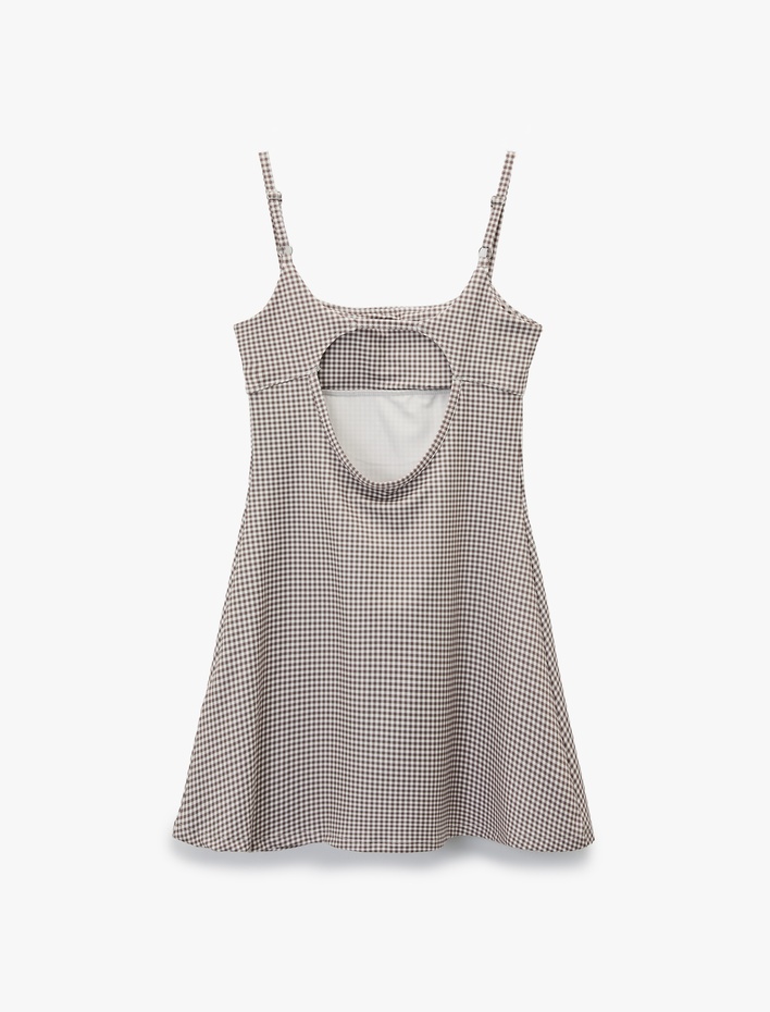  Slim Fit İp Askılı Pencere Detaylı Mini Spor Elbise