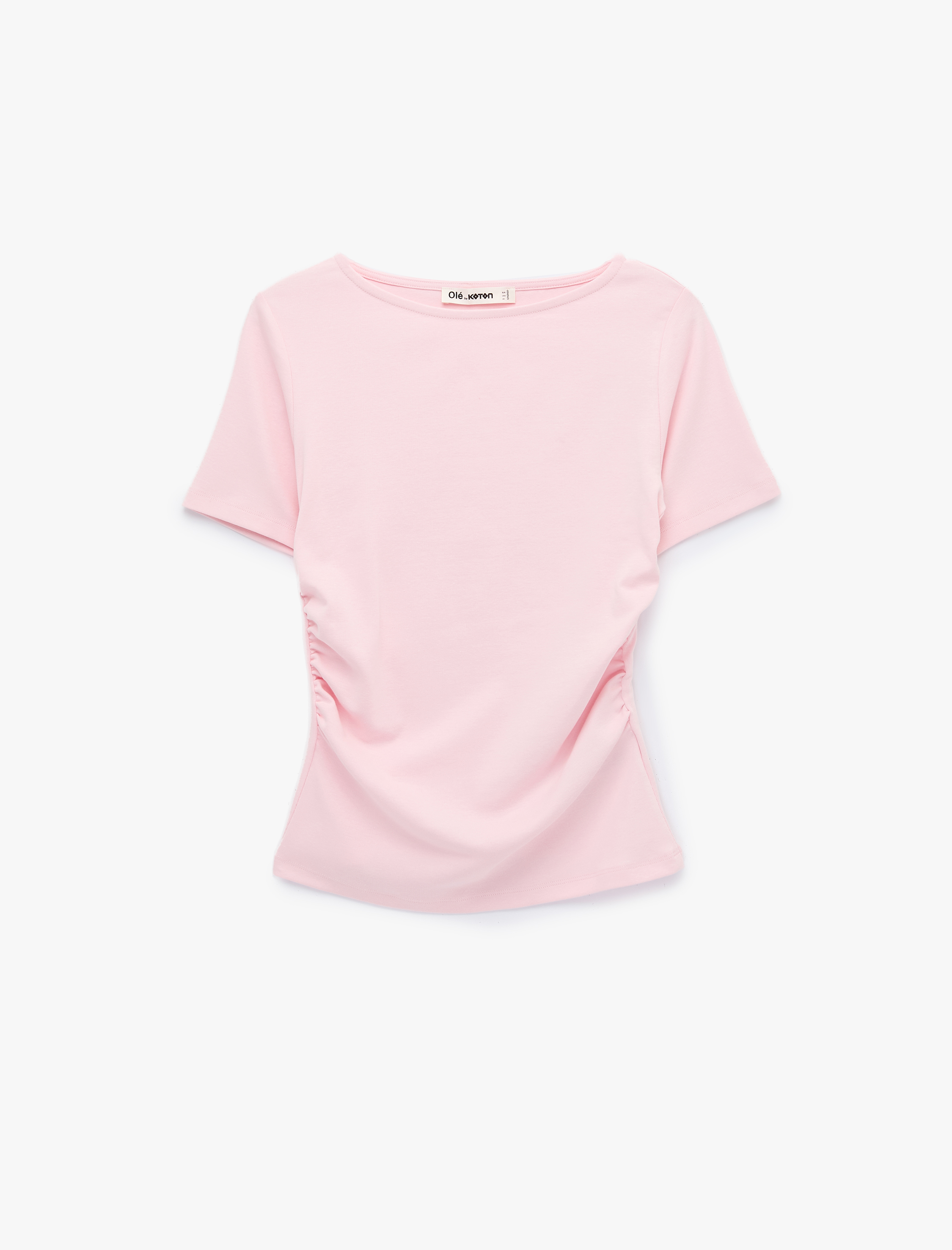   Kayık Yaka Kısa Kollu Slim Fit Pamuklu Büzgülü Tişört