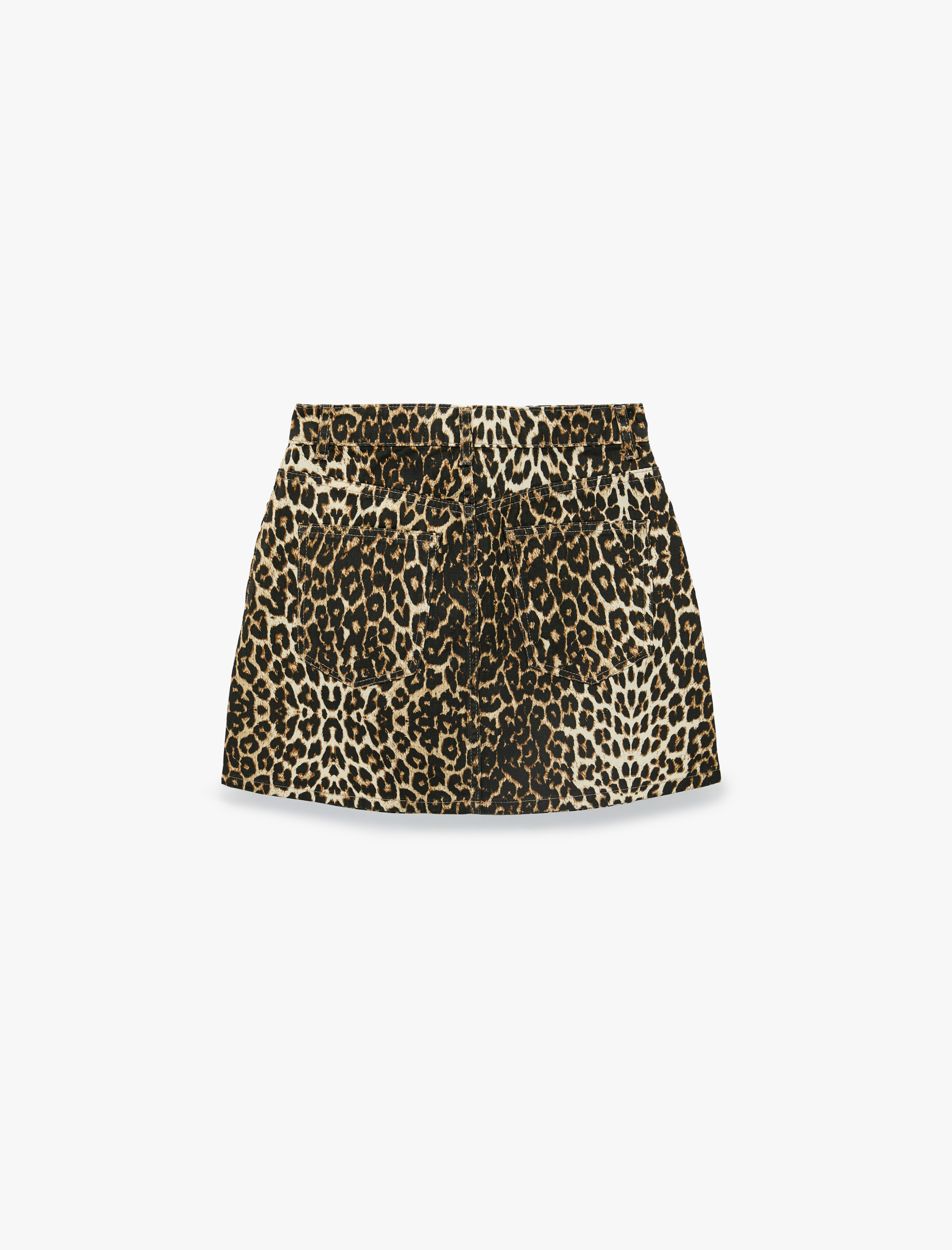   Taş Detaylı Yüksek Bel Pamuklu Mini Leopar Etek