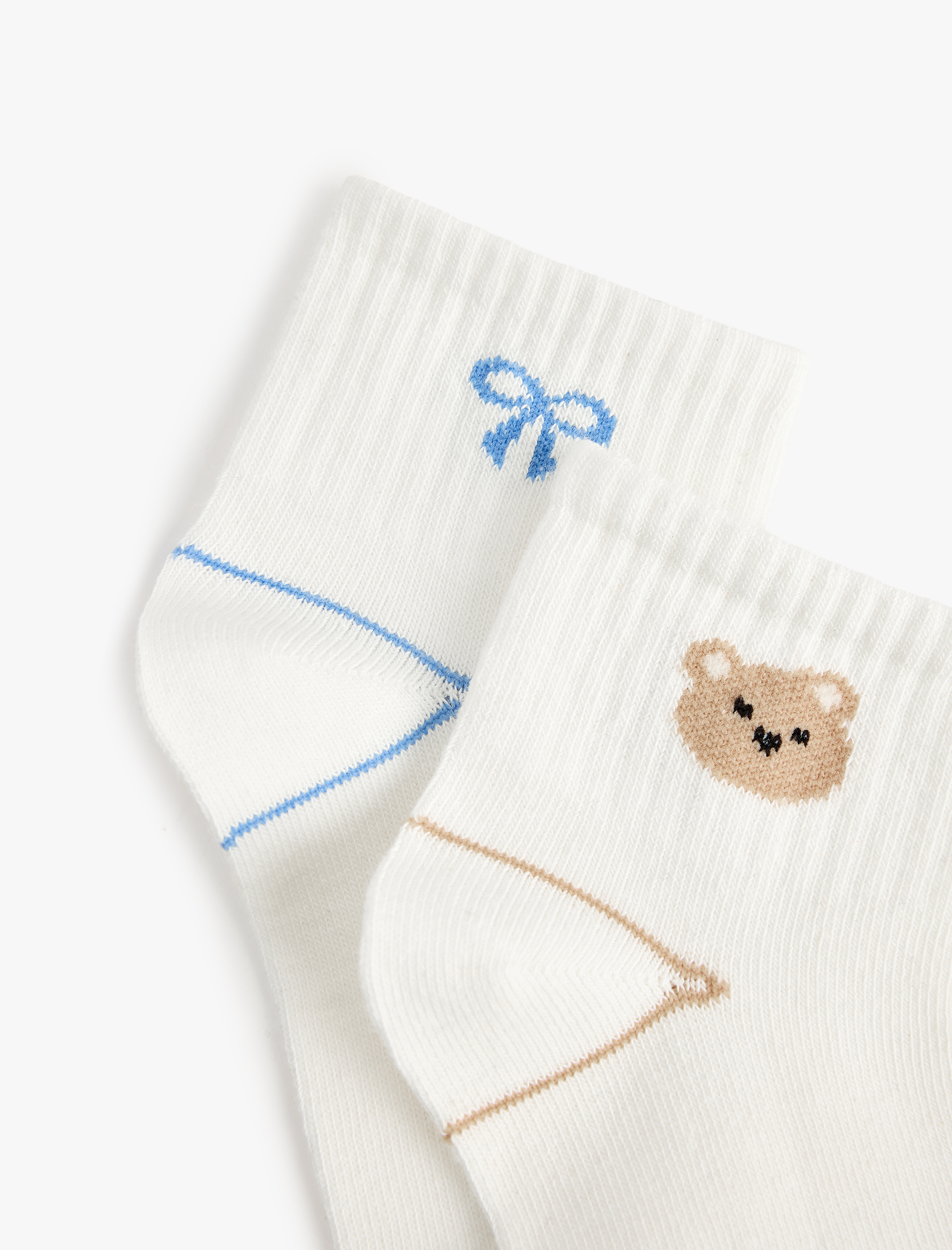  Kız Çocuk Pamuklu Ayıcık ve Fiyonk Detaylı 2'li Çorap Seti