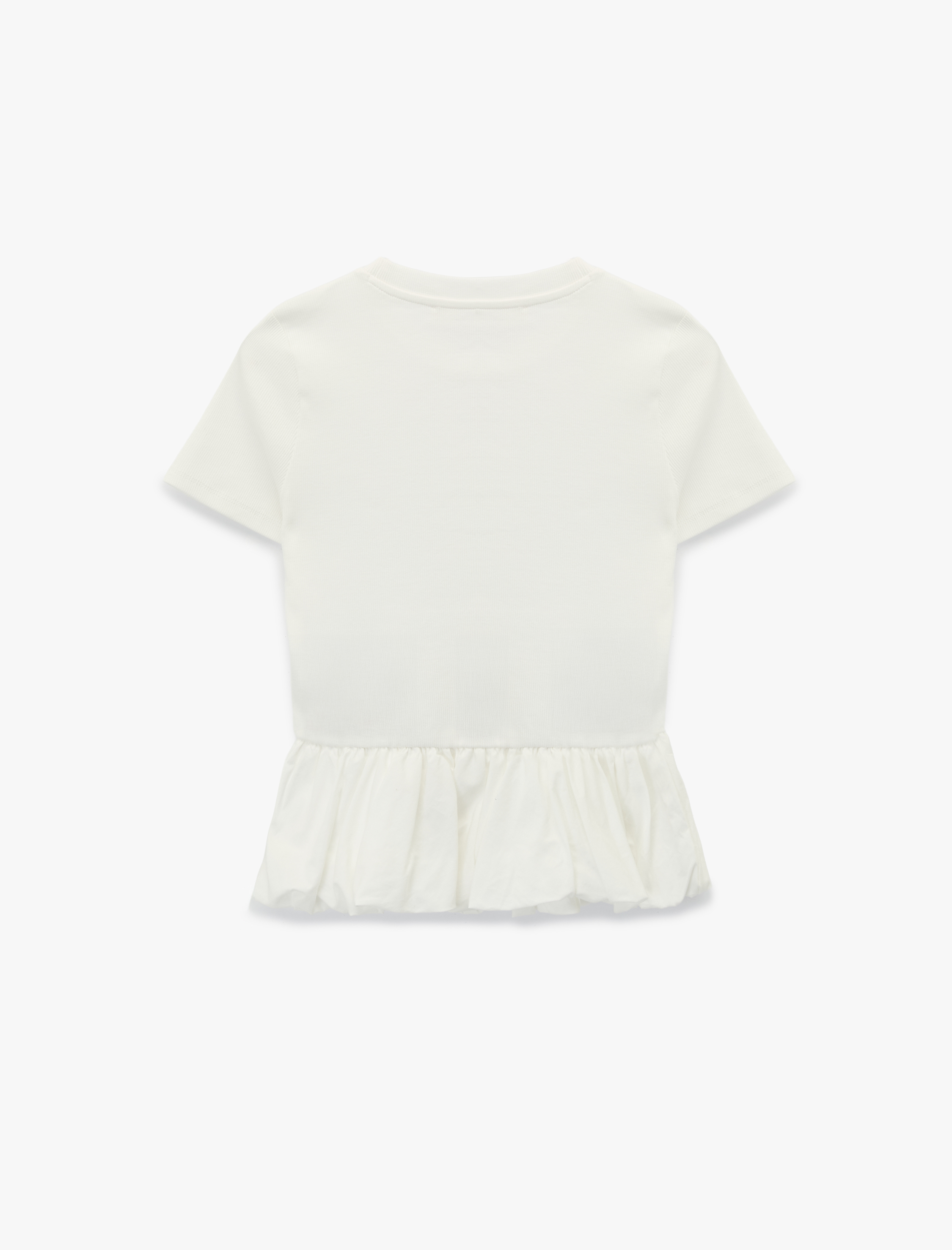   Slim Fit Kısa Kollu Bisiklet Yaka Balon Peplum Tişört