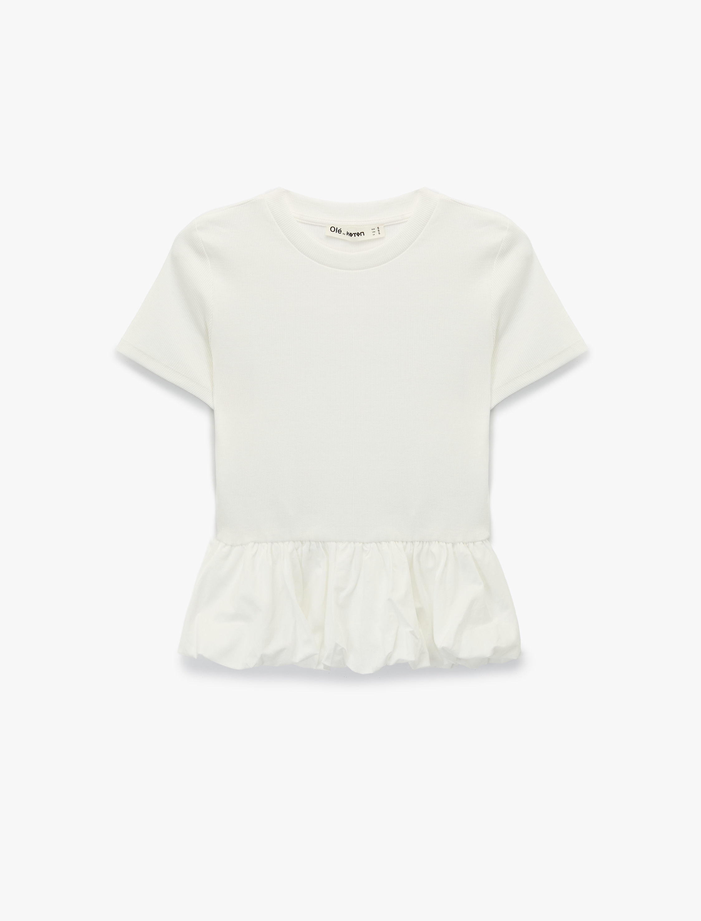   Slim Fit Kısa Kollu Bisiklet Yaka Balon Peplum Tişört