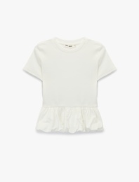Slim Fit Kısa Kollu Bisiklet Yaka Balon Peplum Tişört