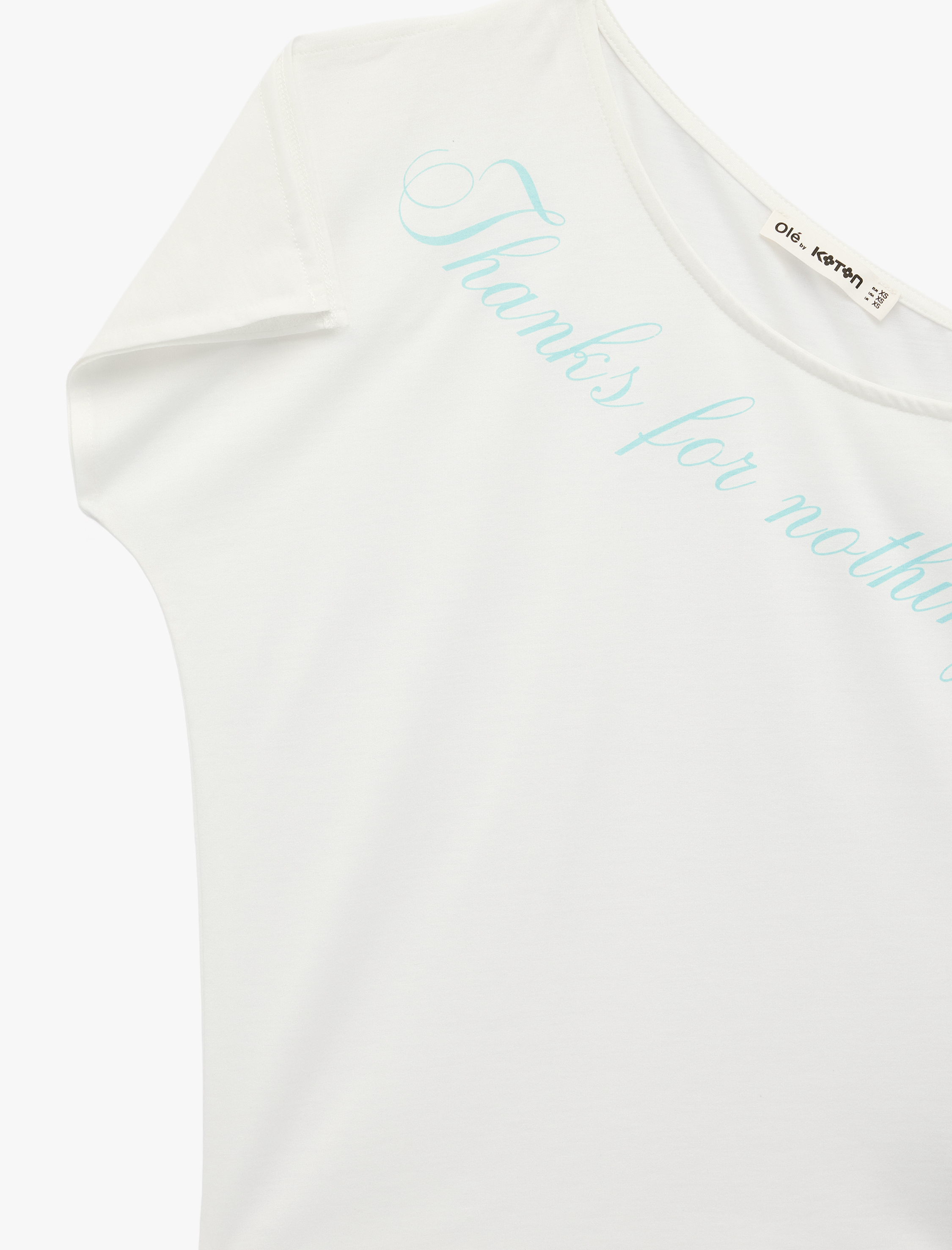   Viskon Karışımlı Slim Fit Kısa Kollu Omzu Açık Baskılı Tişört