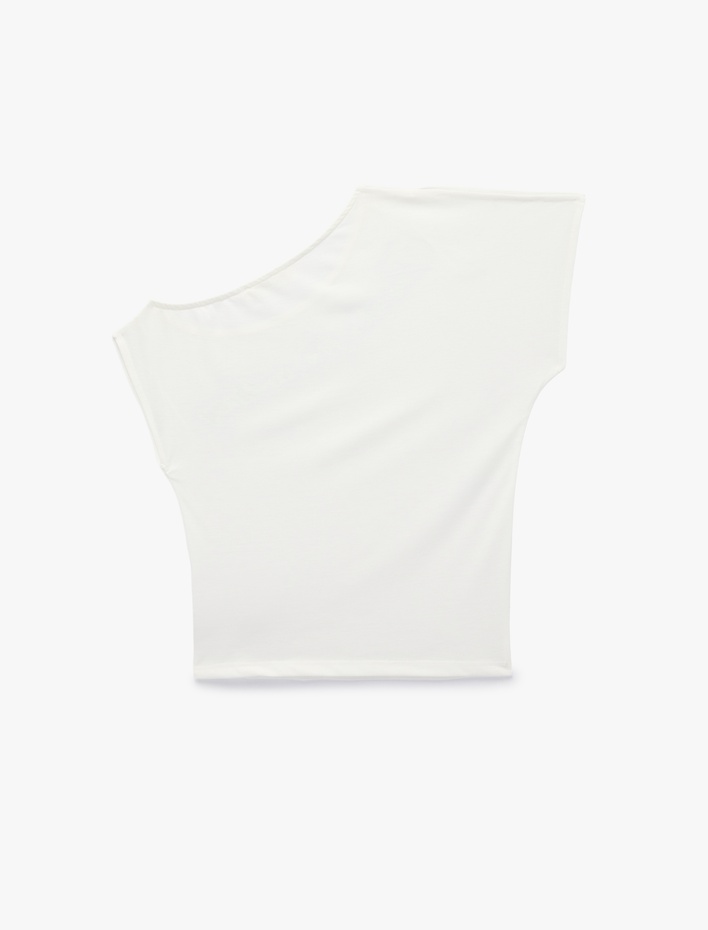  Viskon Karışımlı Slim Fit Kısa Kollu Omzu Açık Baskılı Tişört