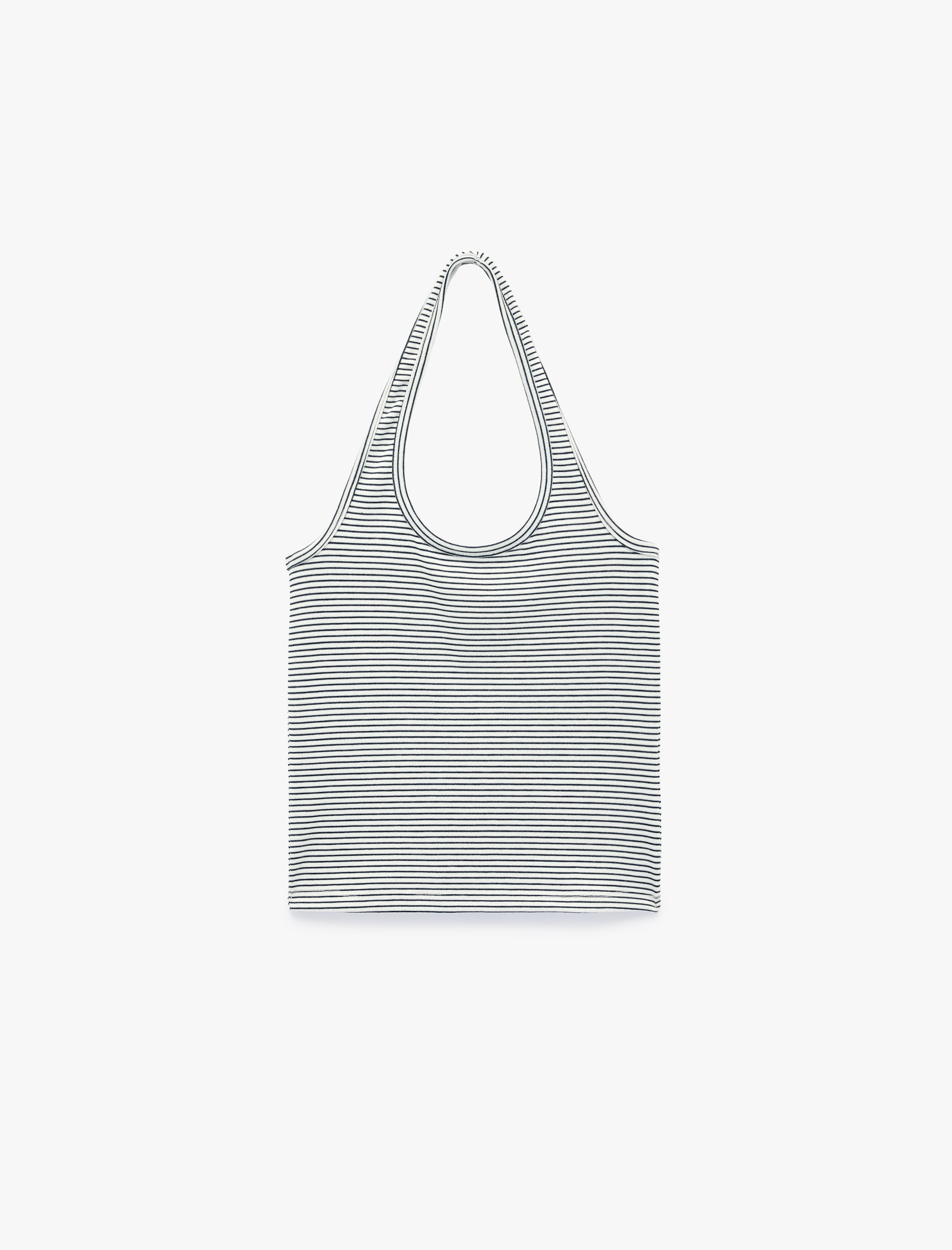   Slim Fit Pamuklu Çizgili Kolsuz Halter Yaka Bluz