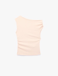 Slim Fit Asimetrik Yaka Kolsuz Drapeli Bluz