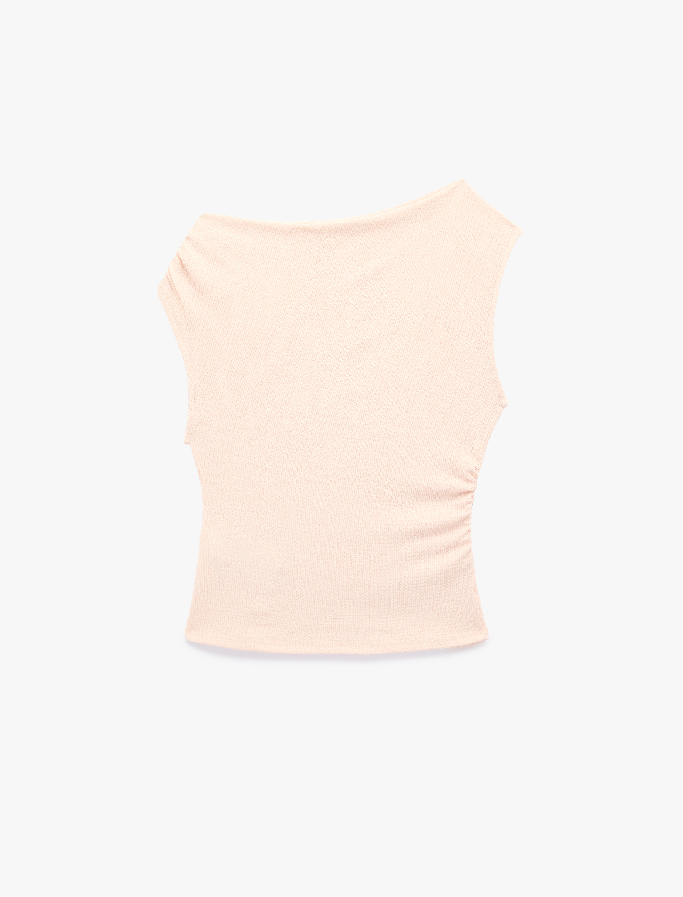   Slim Fit Asimetrik Yaka Kolsuz Drapeli Bluz