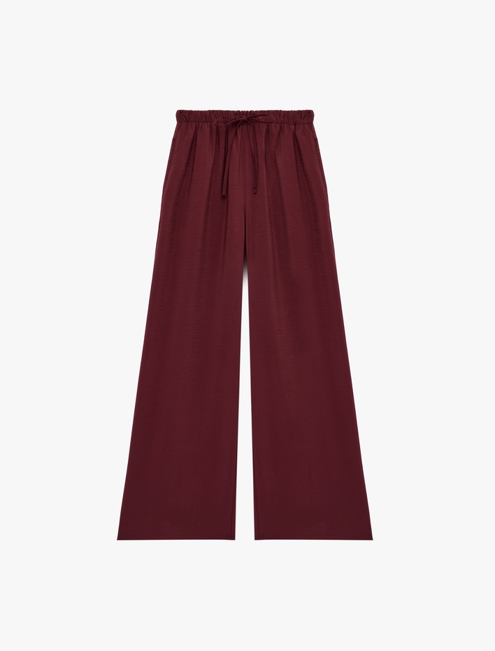  Modal Kumaş Rahat Kalıp Beli Lastikli Bağcıklı Geniş Paça Pantolon