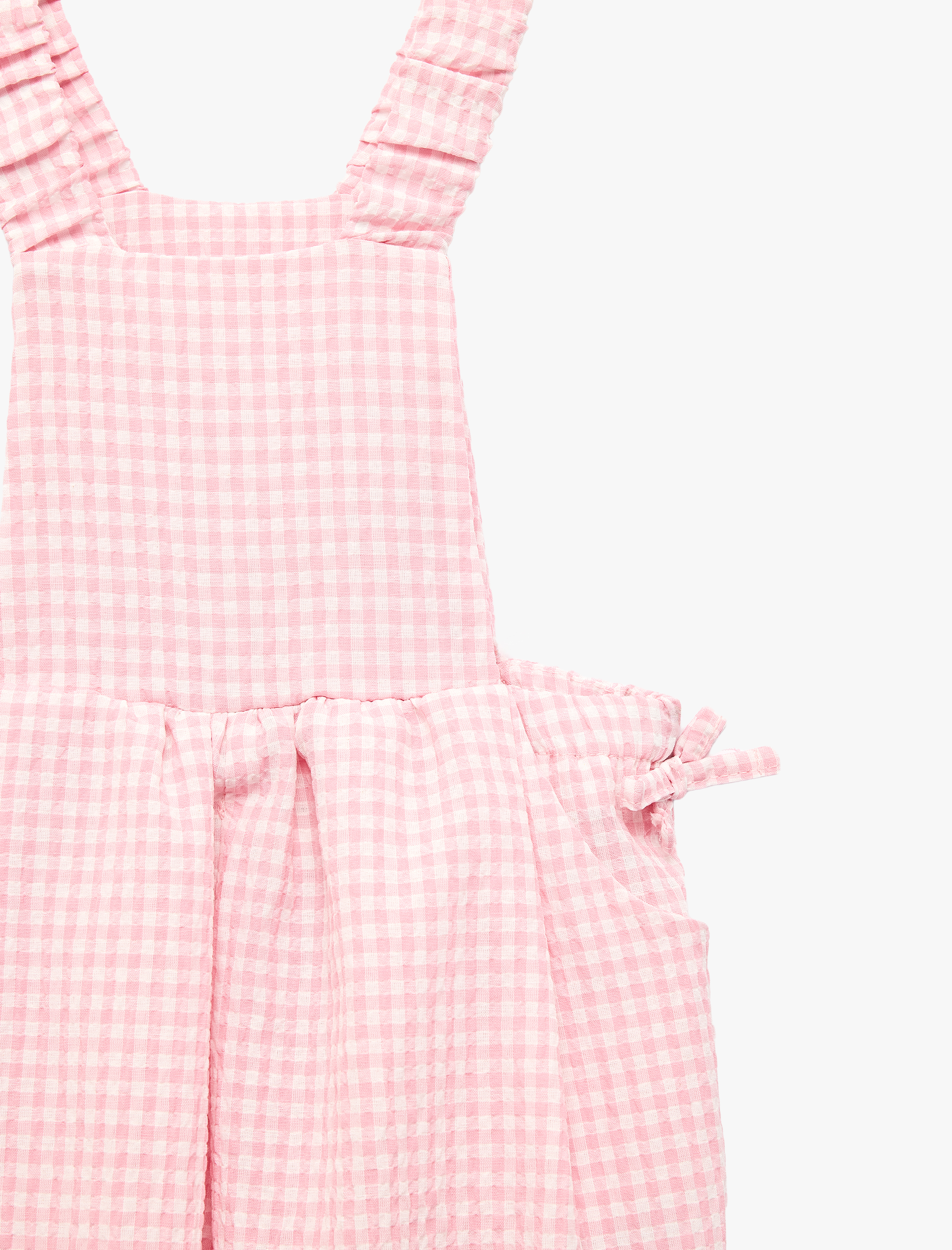  Kız Bebek Kare Yaka Askılı Fiyonk Detaylı Uzun Salopet
