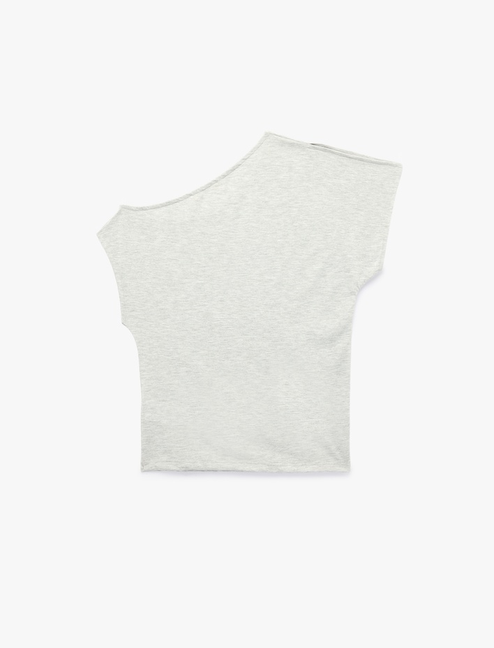  Viskon Karışımlı Slim Fit Kısa Kollu Omzu Açık Baskılı Tişört