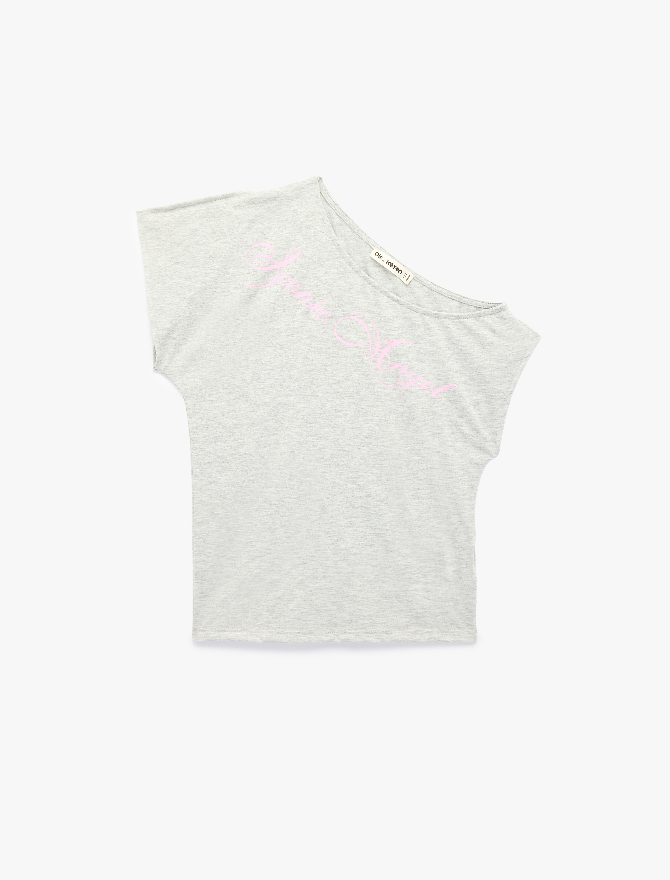   Viskon Karışımlı Slim Fit Kısa Kollu Omzu Açık Baskılı Tişört