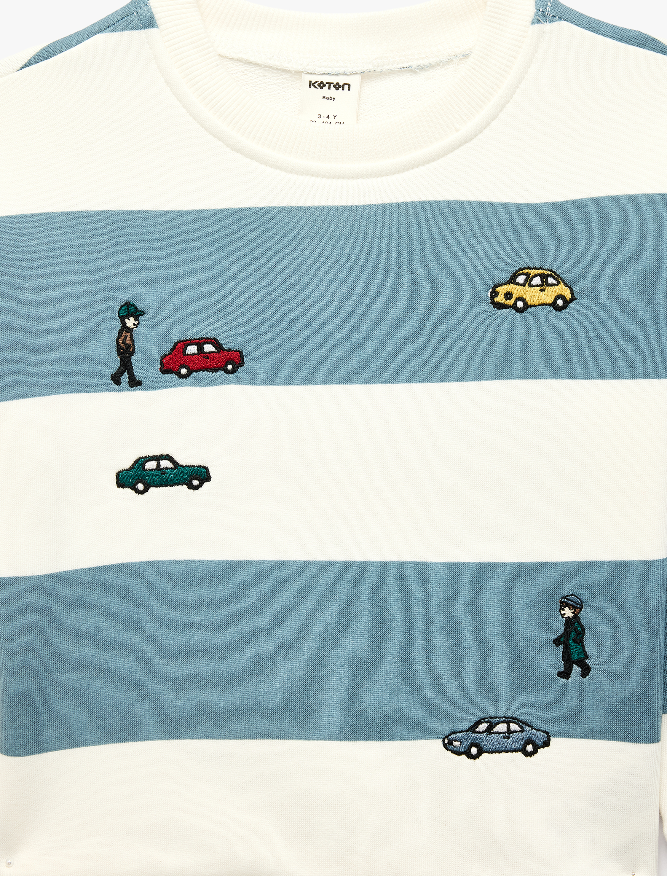  Erkek Bebek Uzun Kollu Bisiklet Yaka Nakışlı Pamuklu Çizgili Sweatshirt